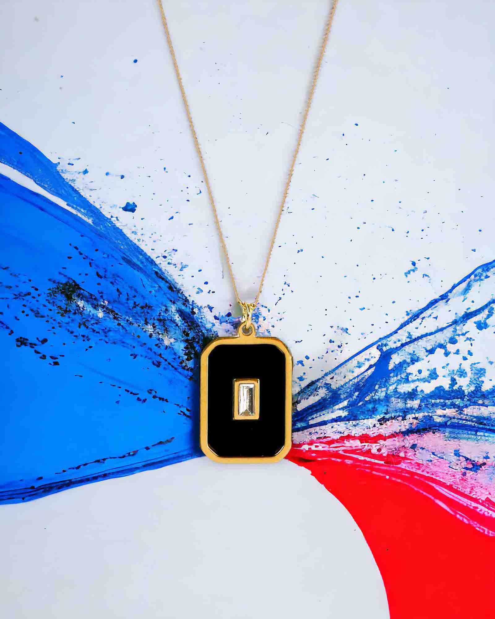 Black & Gold Rectangle pendant necklace, made with waterproof stainless steel