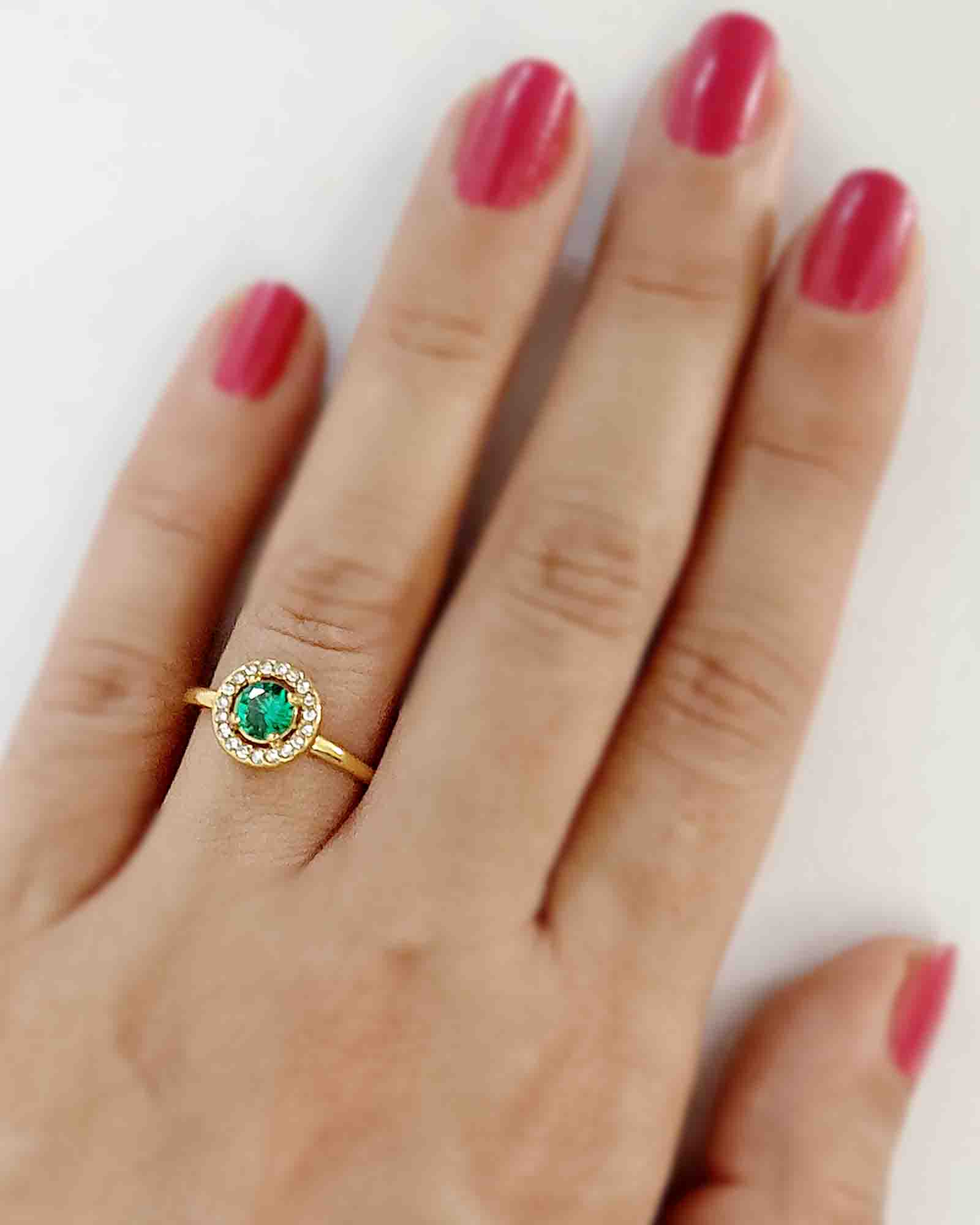 Royal Green & Round 18K Gold Plated ring