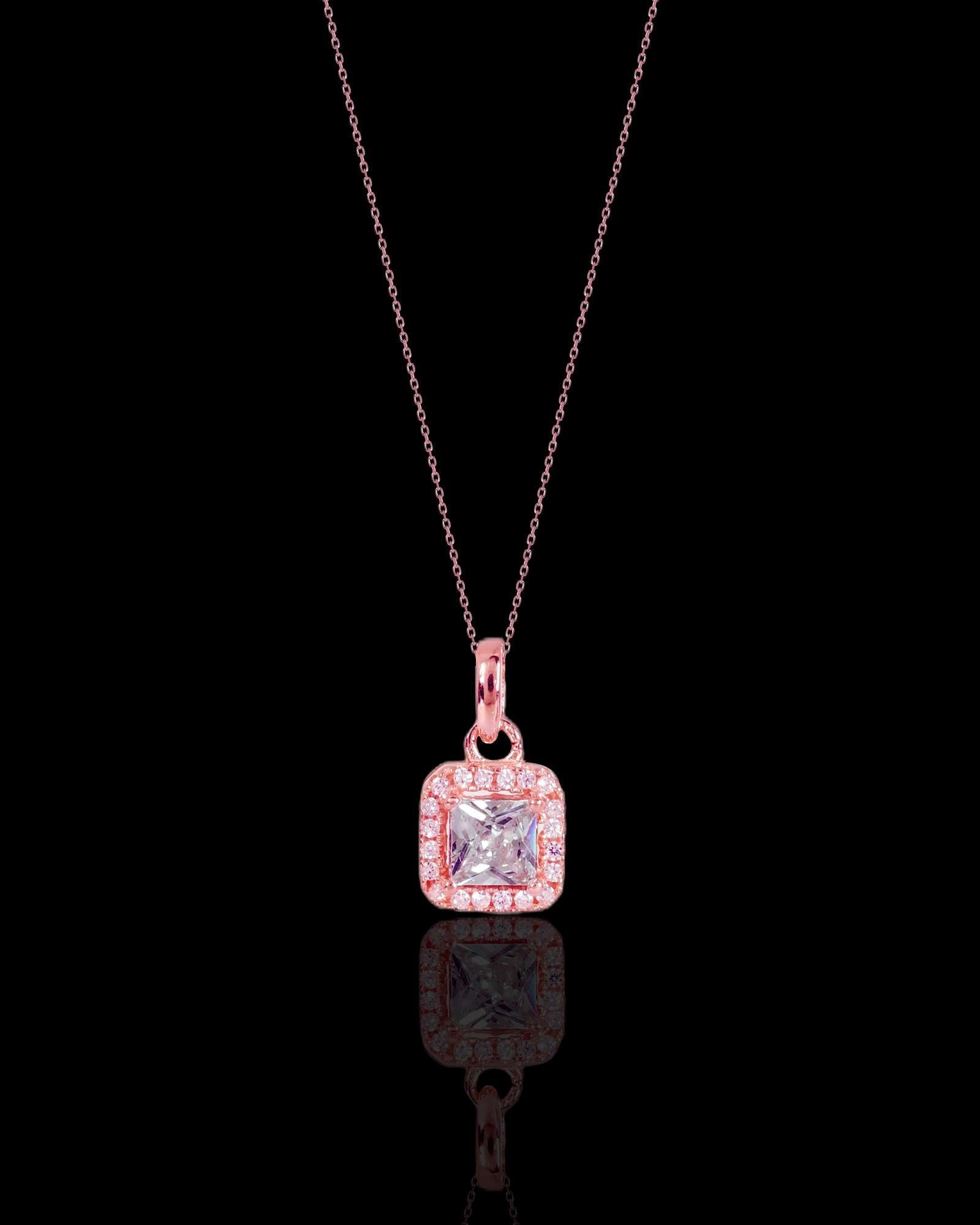 Solitare rose gold 925 silver pendant with chain necklace