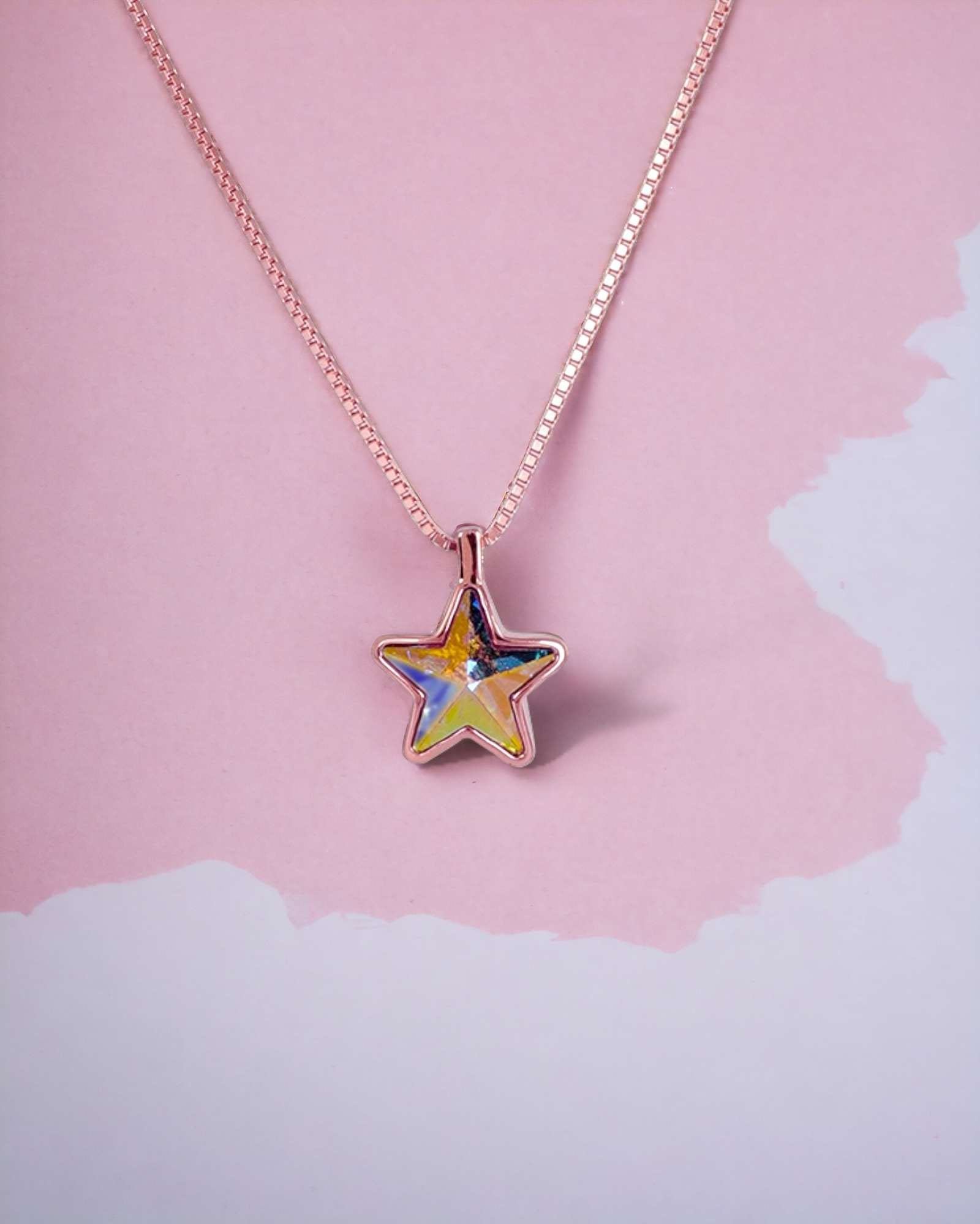 Golden star 925 silver pendant with chain in rose gold