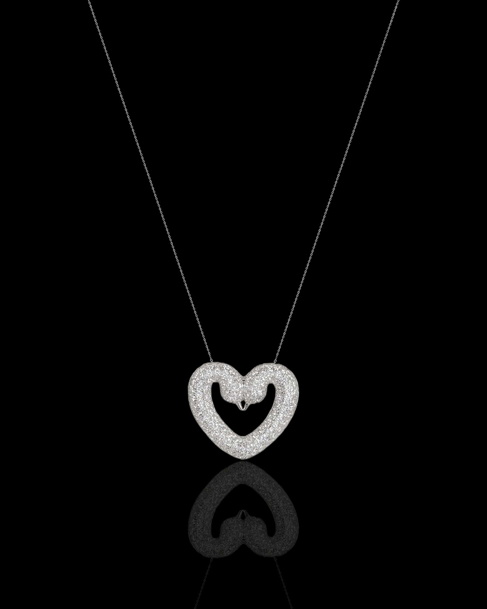 Swan heart 925 silver pendant with link chain & rhodium plating