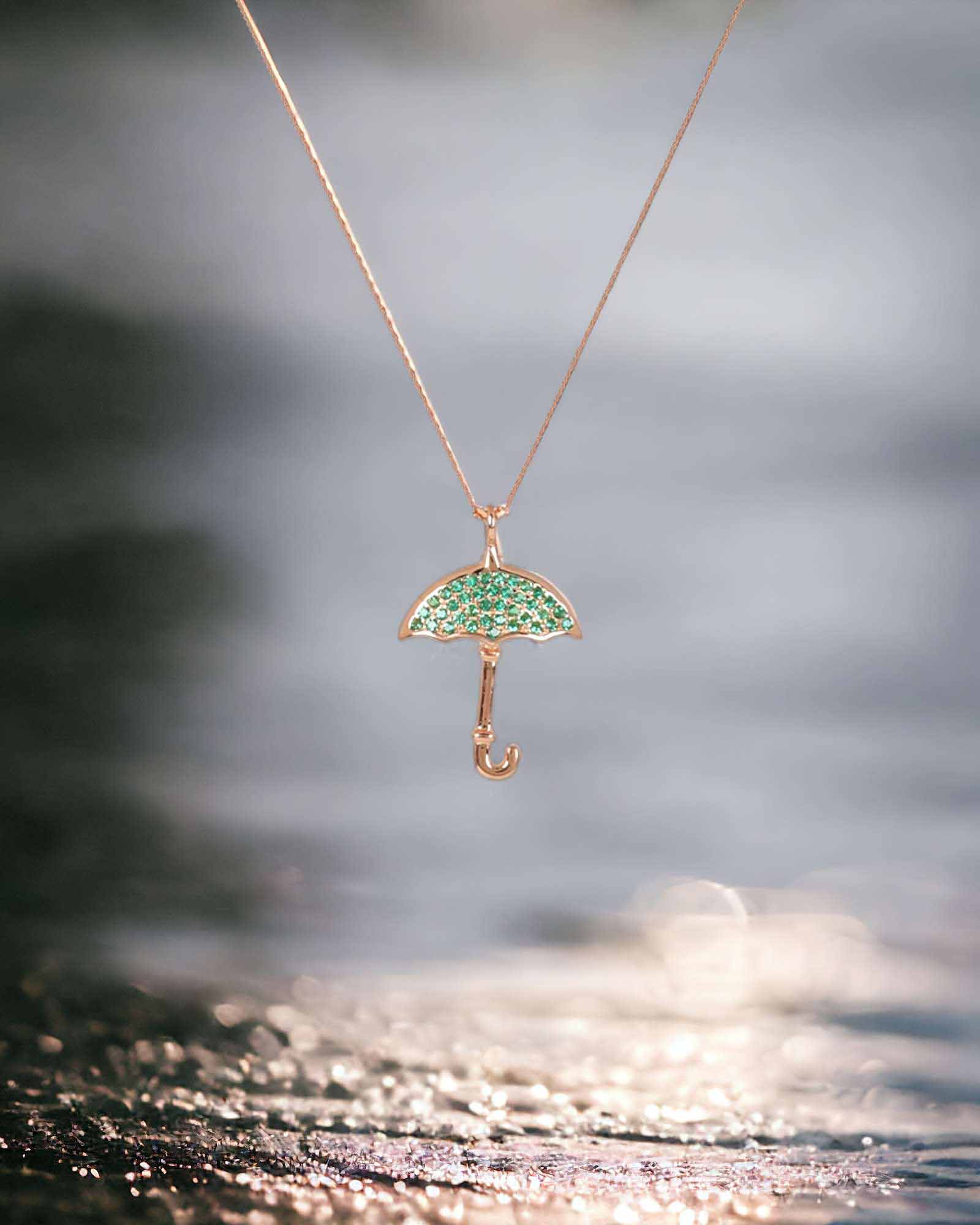 Umbrella rose gold silver pendant with link chain