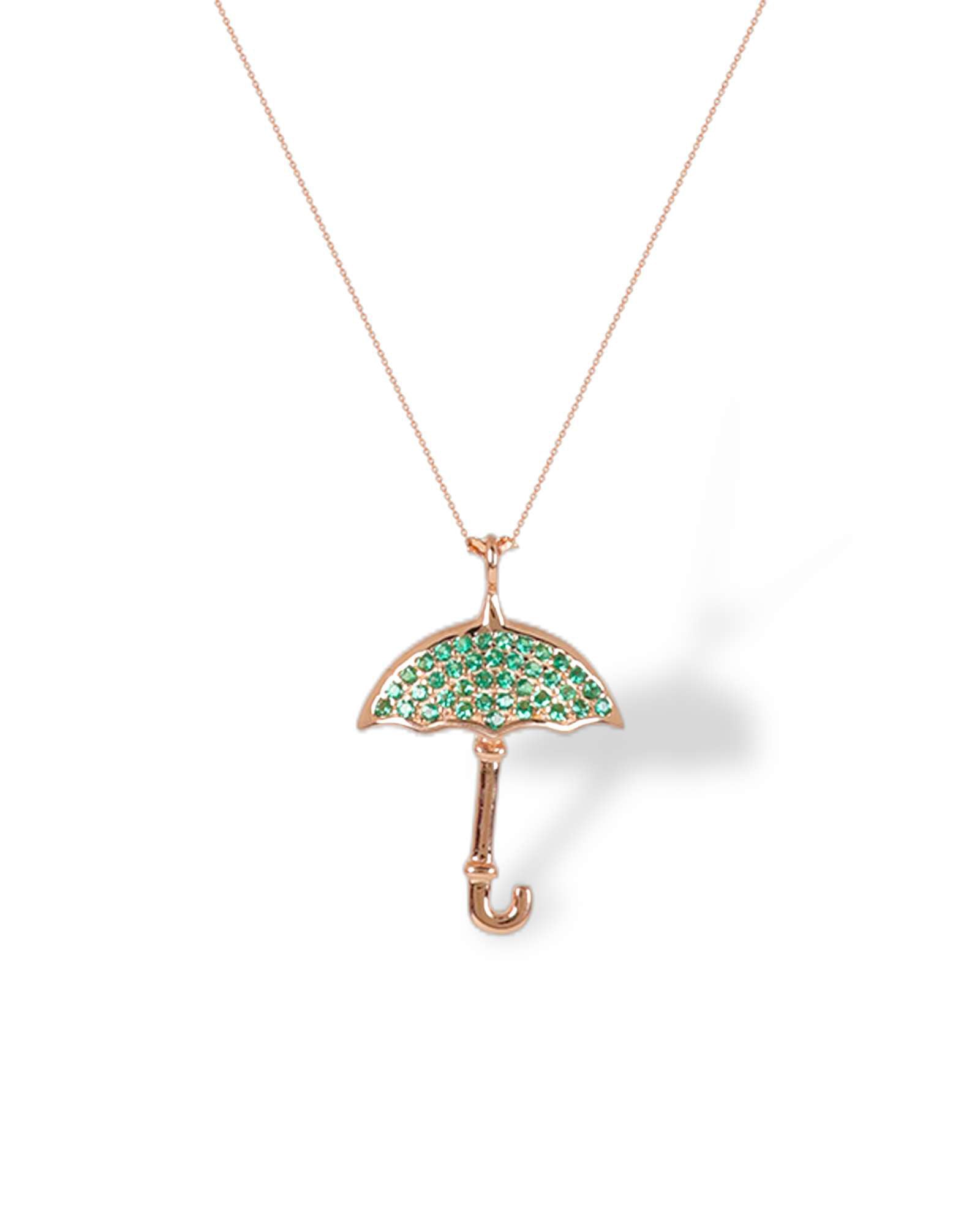 Umbrella rose gold silver pendant with link chain