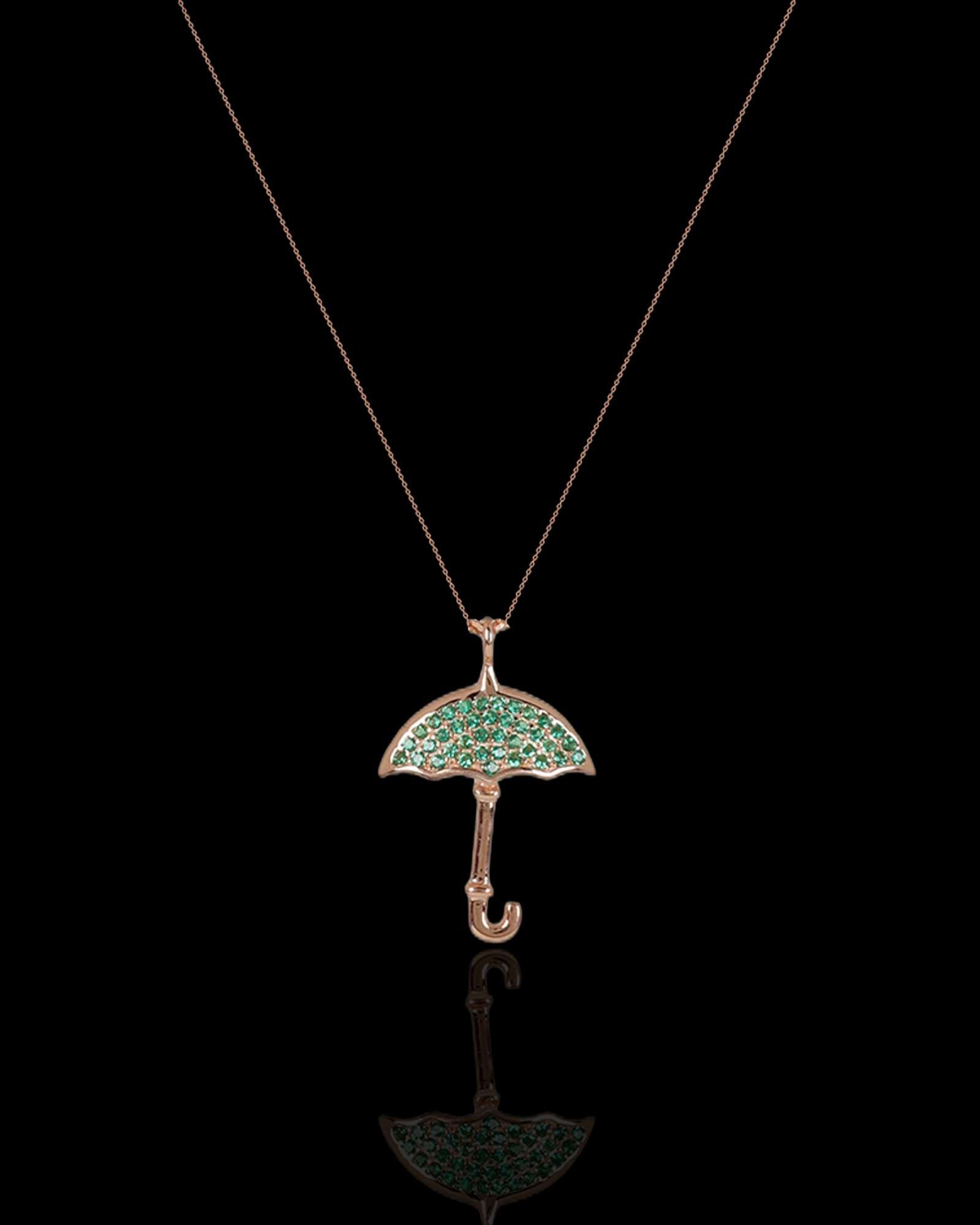 Umbrella rose gold silver pendant with link chain