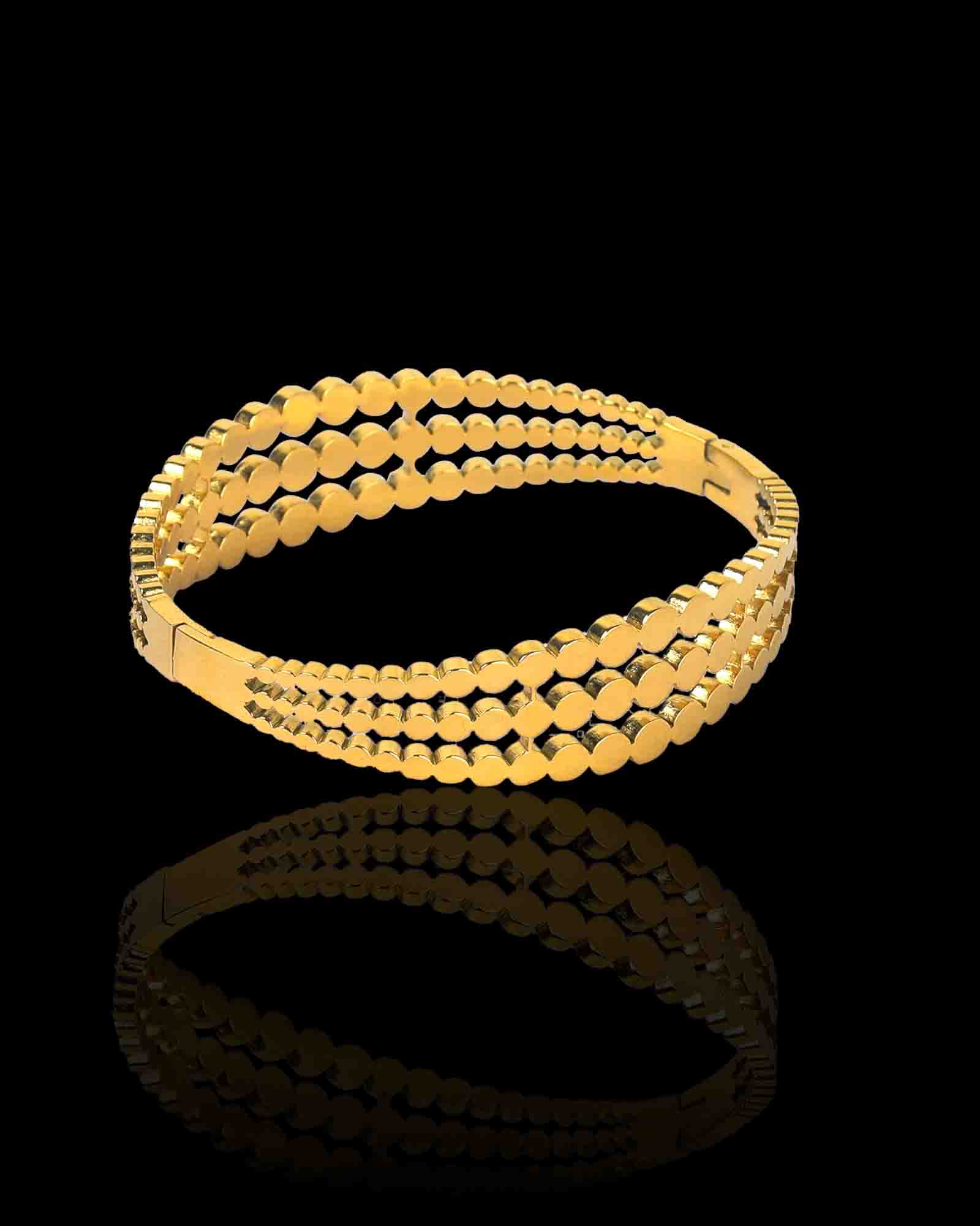 Three rows & dots gold plated bangle bracelet