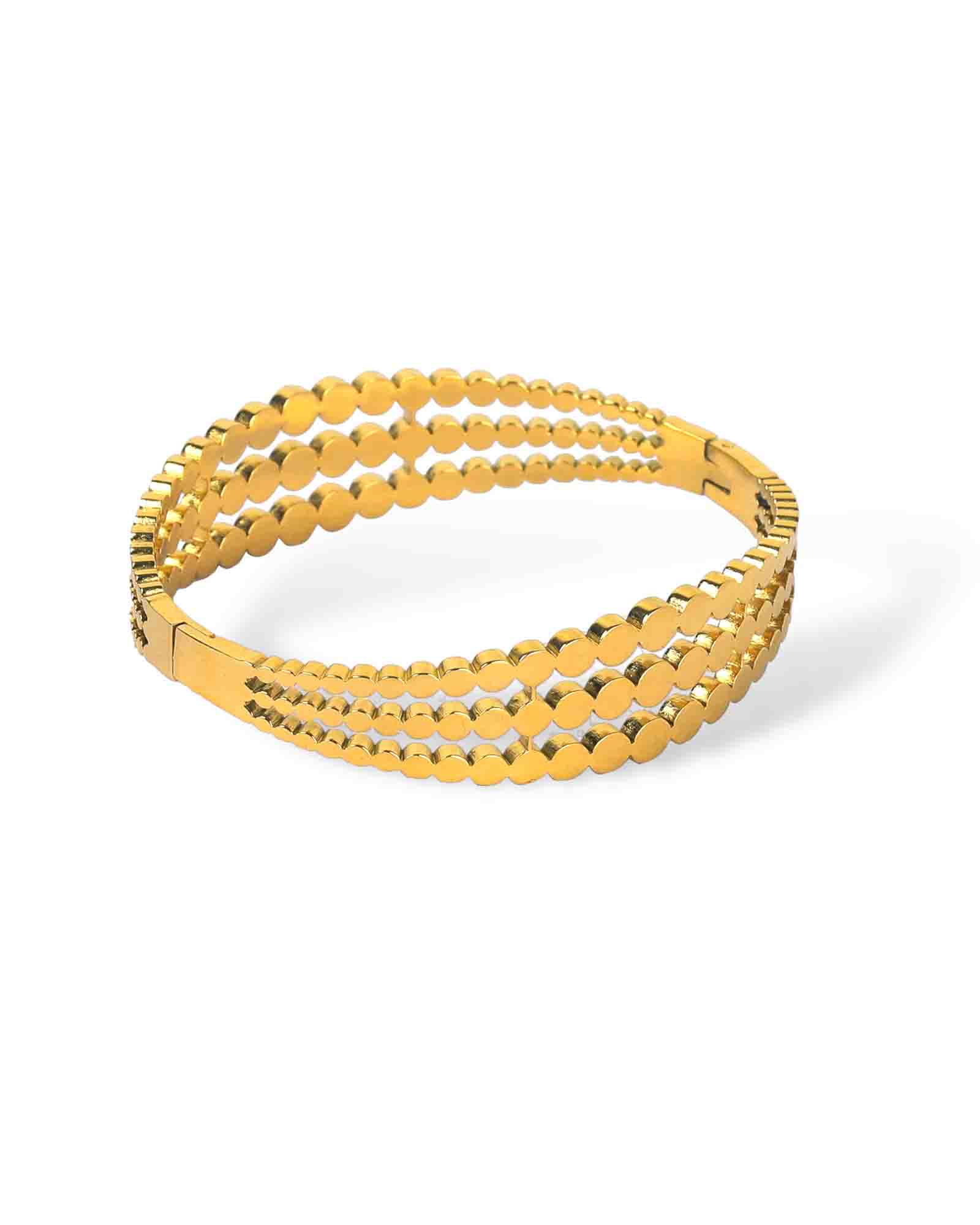 Three rows & dots gold plated bangle bracelet