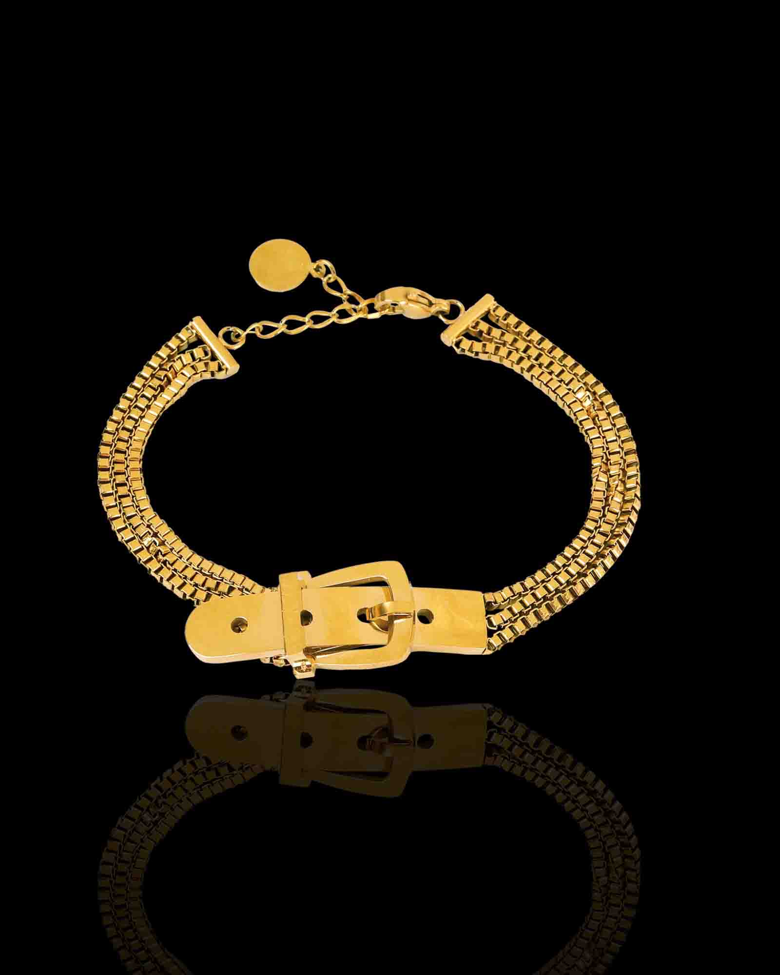 Triple chain belted gold plated bracelet