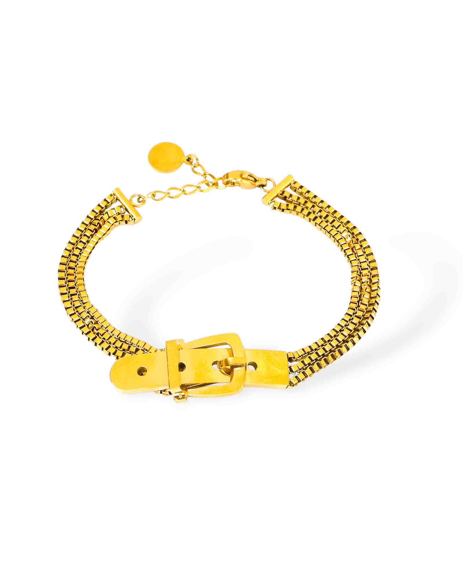 Triple chain belted gold plated bracelet