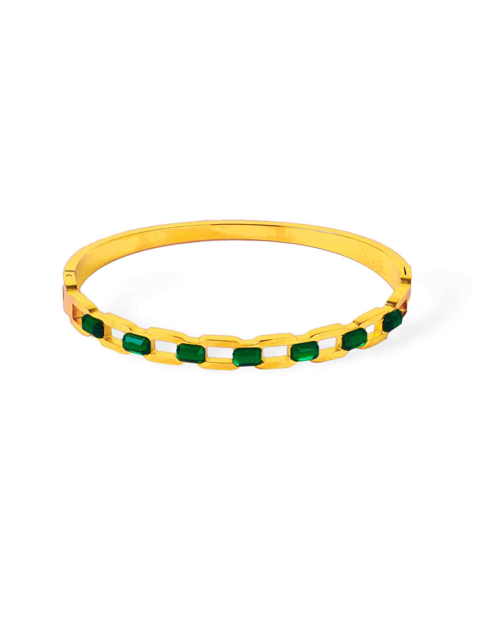 Emberald Green stone gold plated bangle bracelet