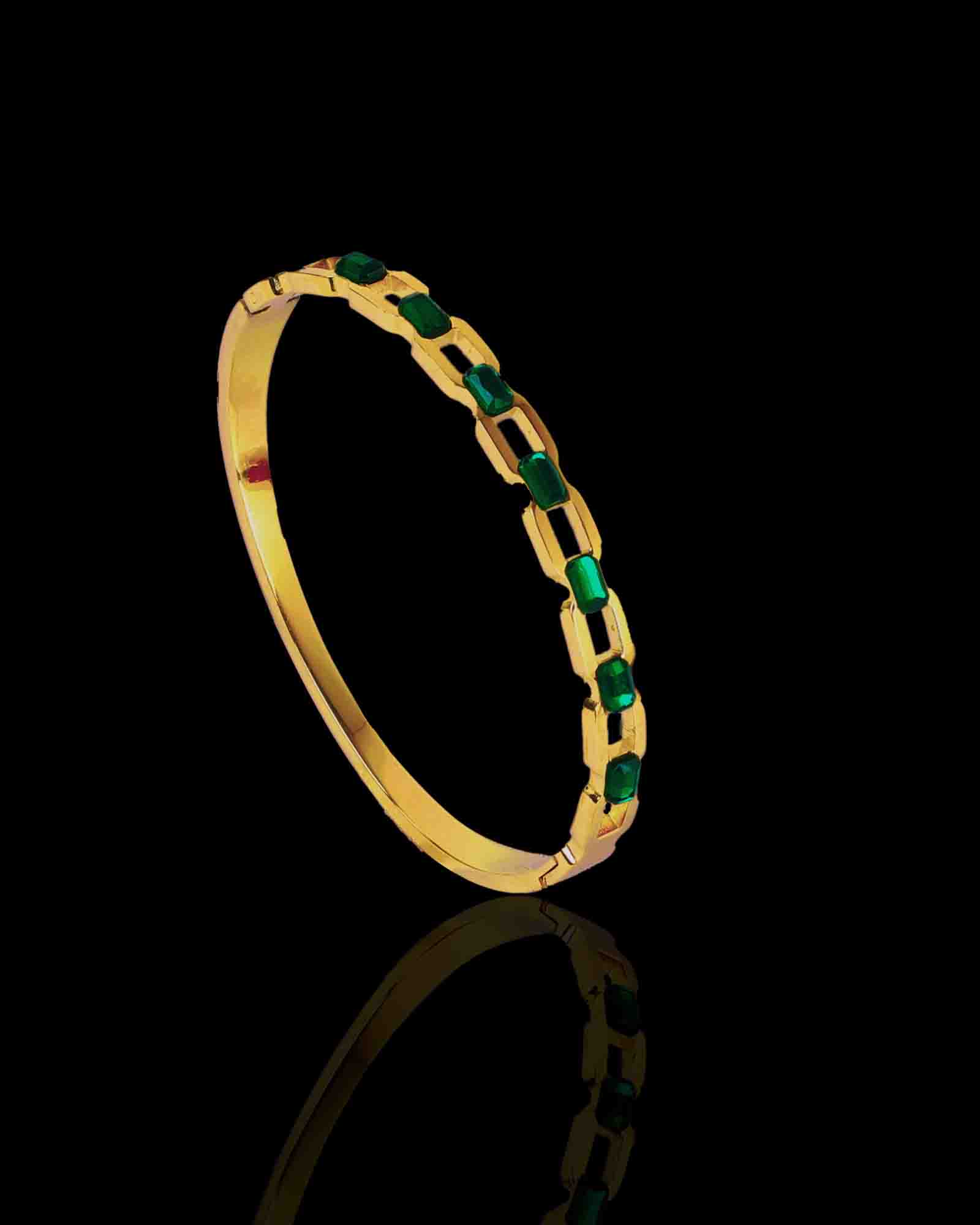 Emberald Green stone gold plated bangle bracelet