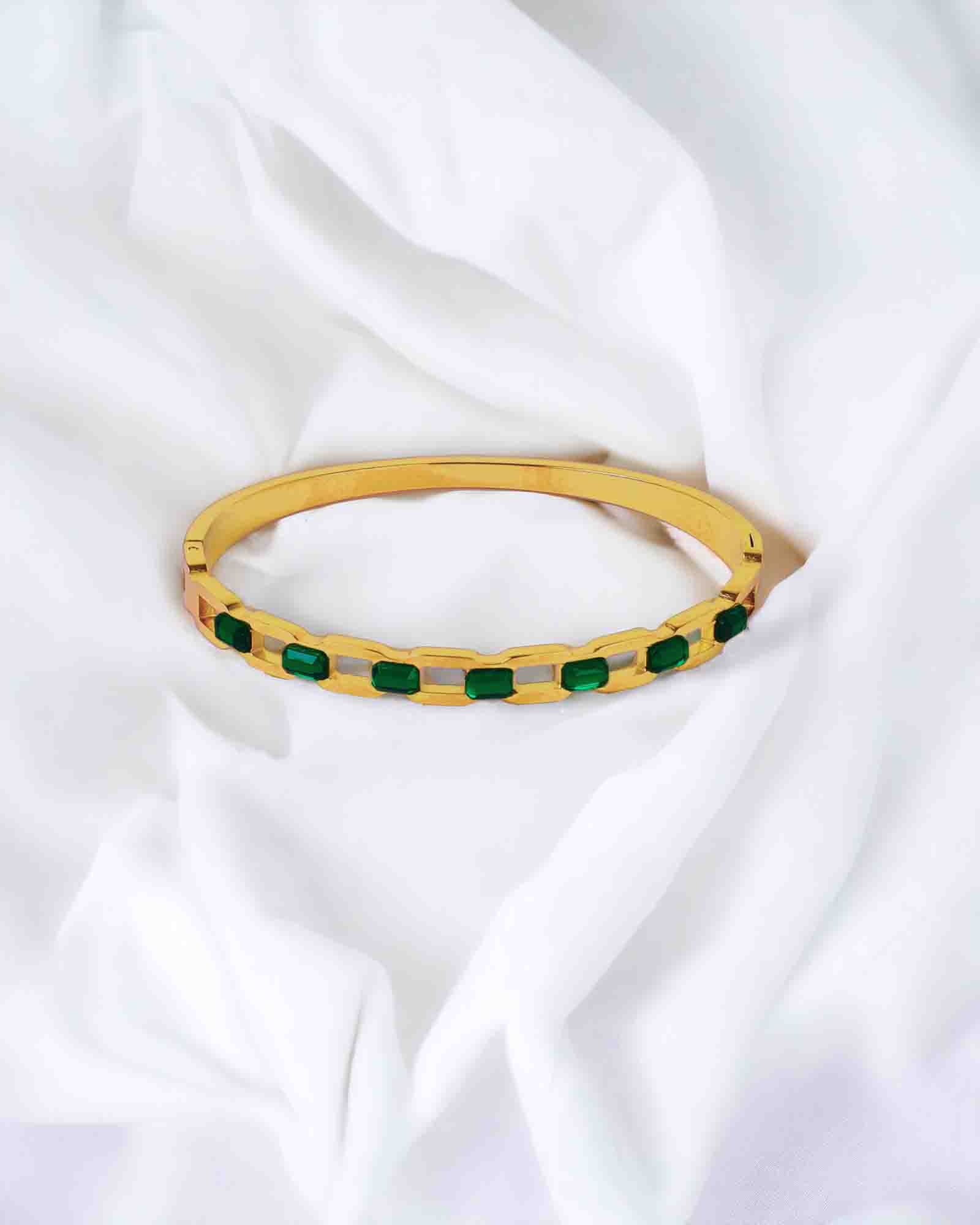 Emberald Green stone gold plated bangle bracelet