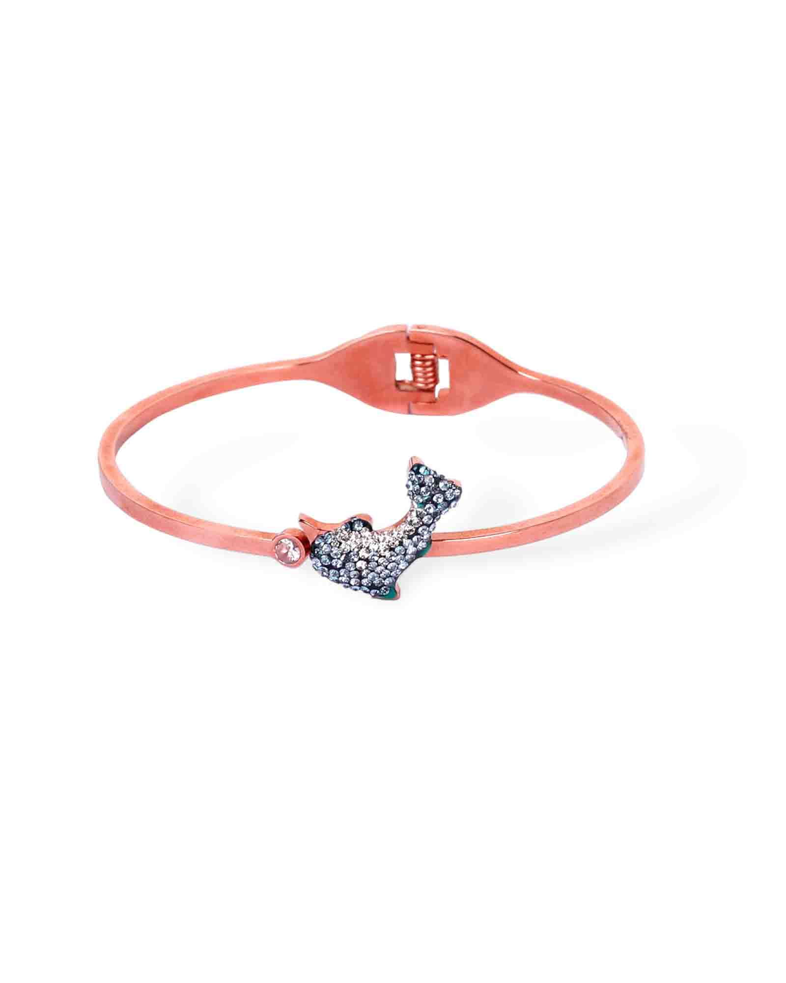 Blue zircon fishy rose gold plated bangle bracelet