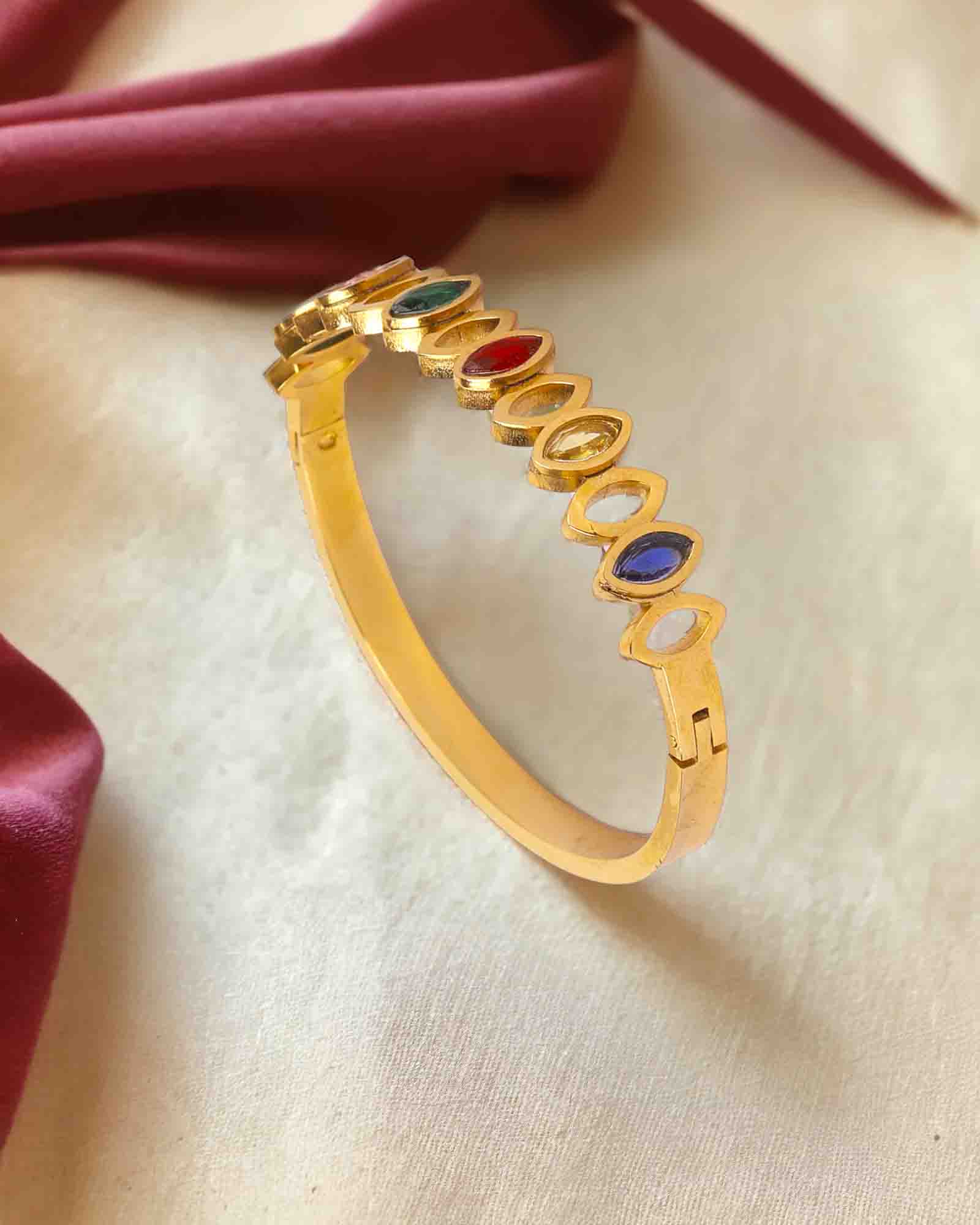 Multi color oval gold plated bangle bracelet