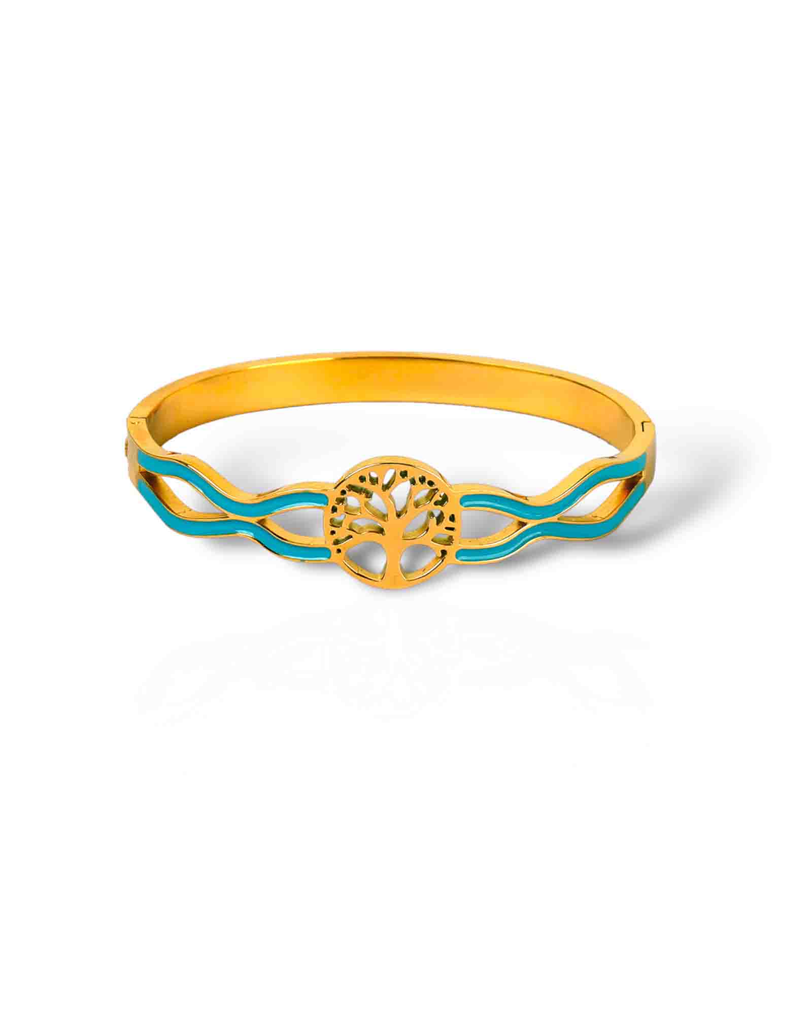 Blue Tree of Life gold plated bangle bracelet