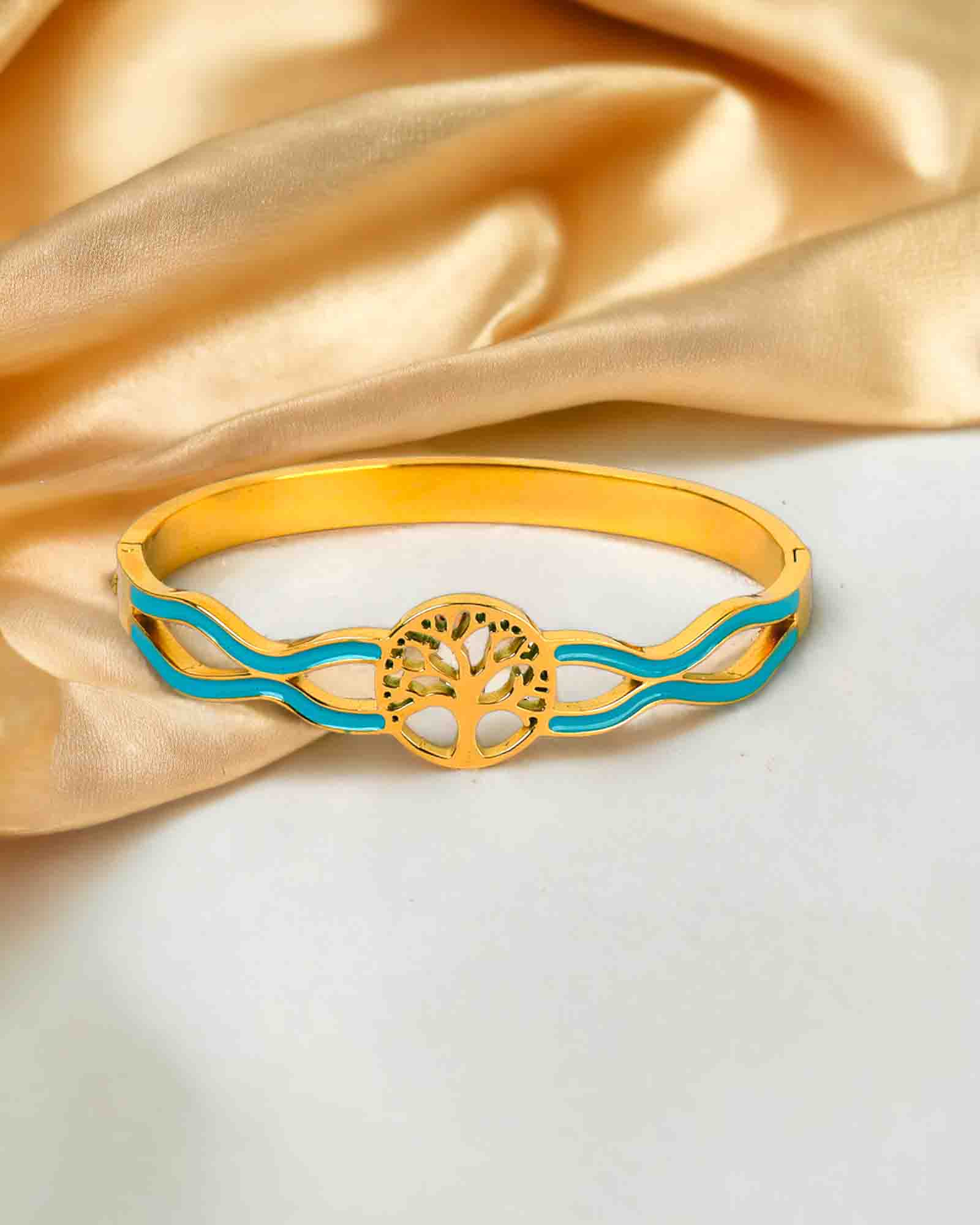 Blue Tree of Life gold plated bangle bracelet