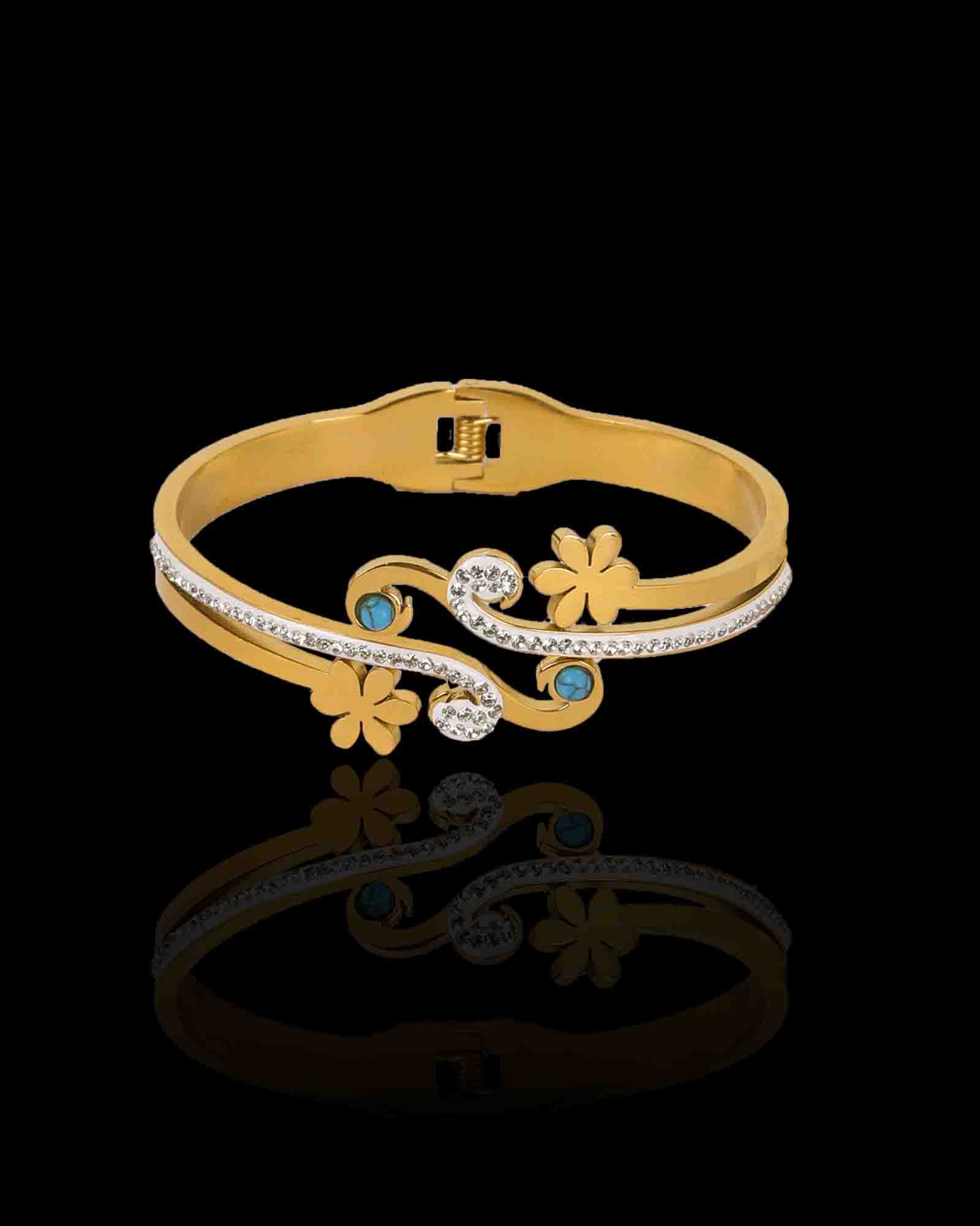 Flowery gold plated bangle bracelet