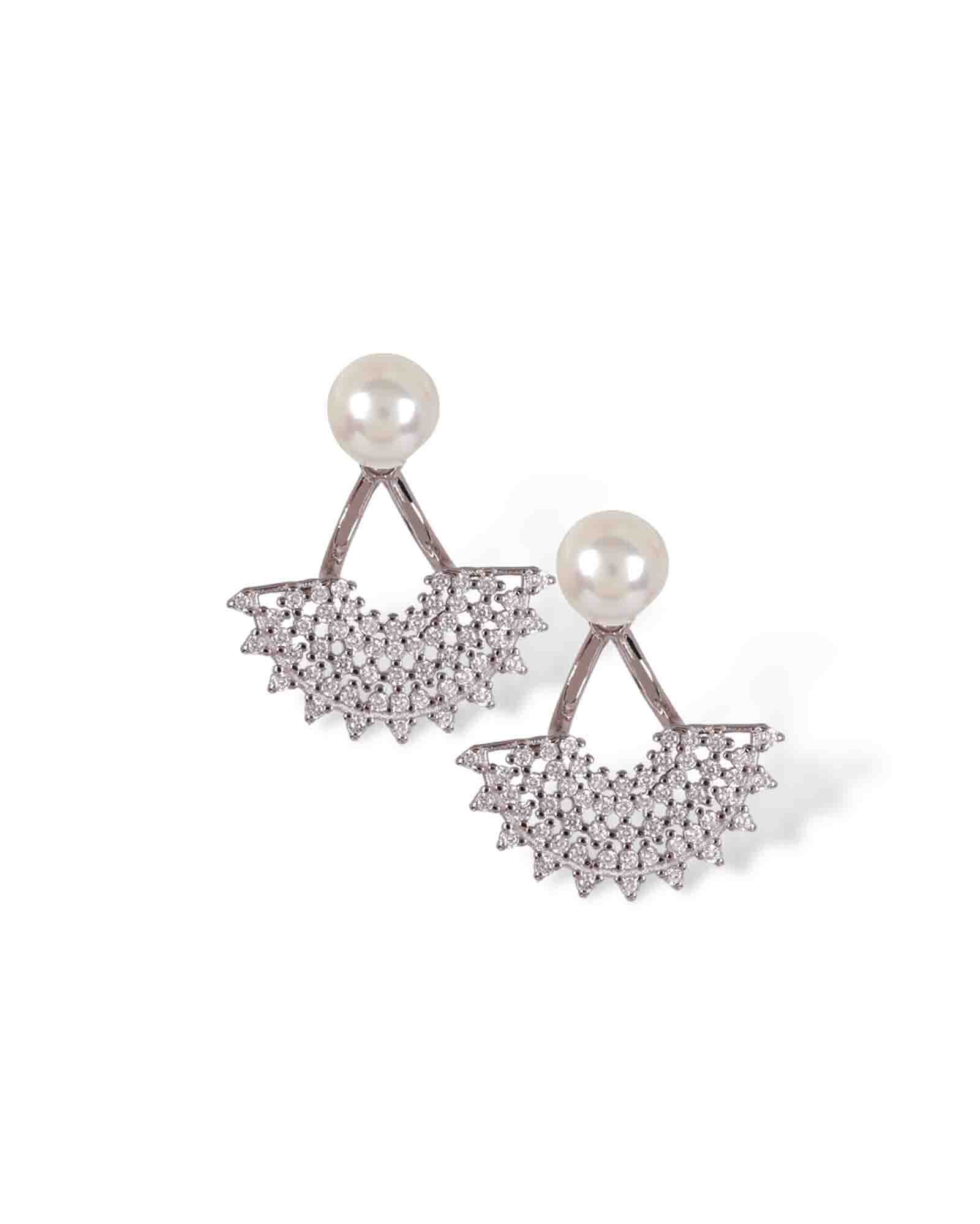 2 in 1 Pearl & Skirt sterling silver danglers with rhodium plating