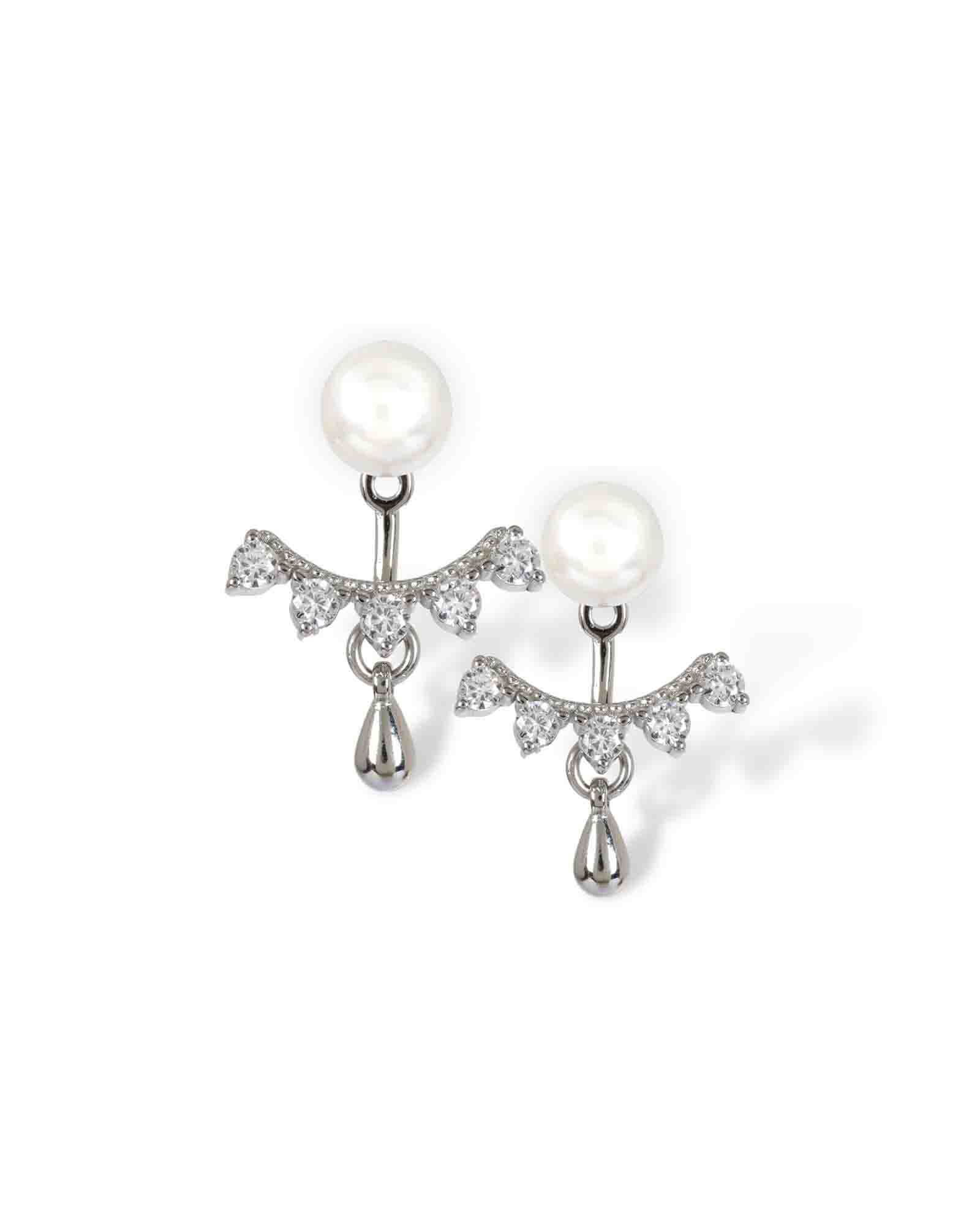 2 in 1 pearl sterling silver danglers with rhodium plating