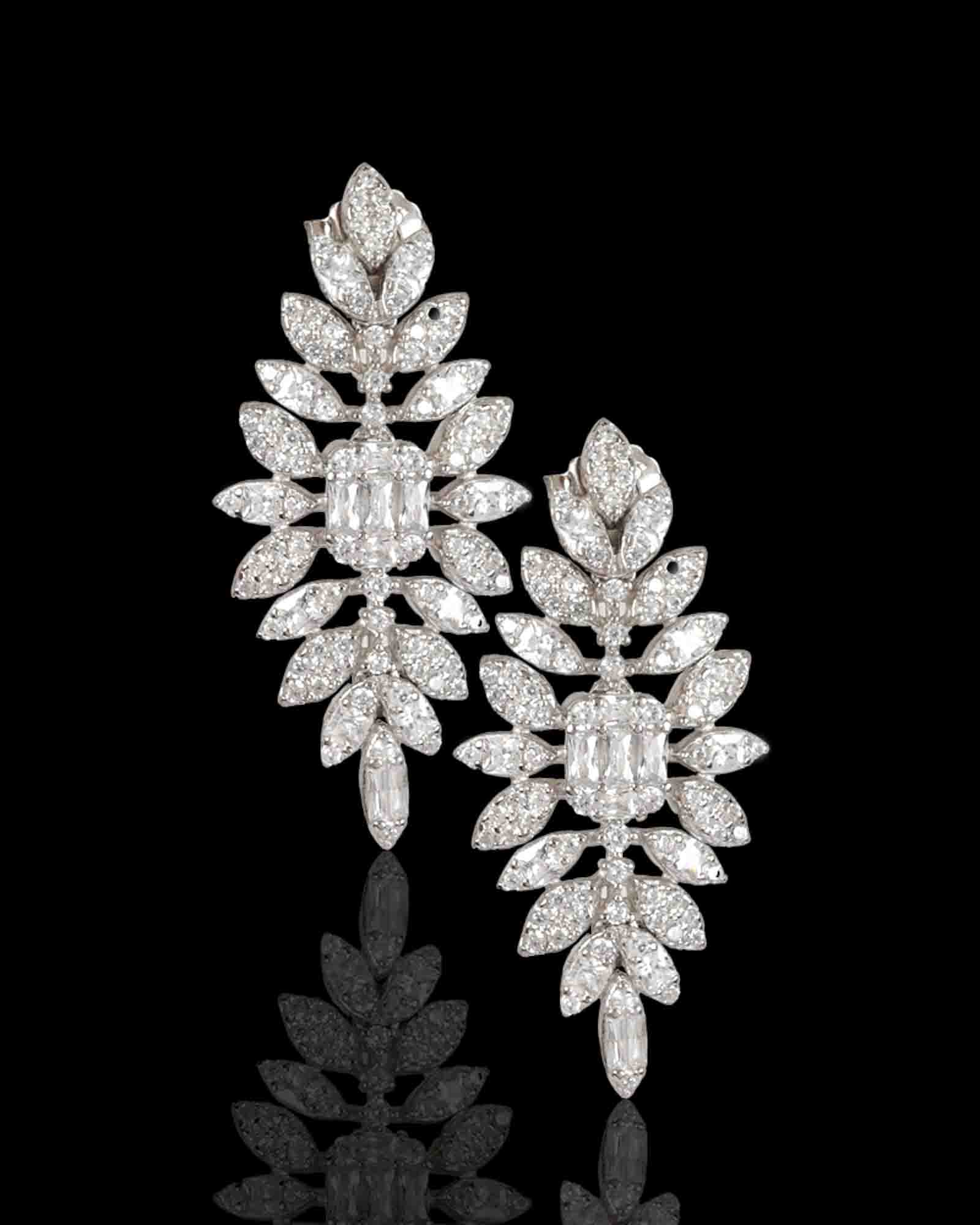 Mugal inspired Leafy sterling silver danglers with rhodium plating