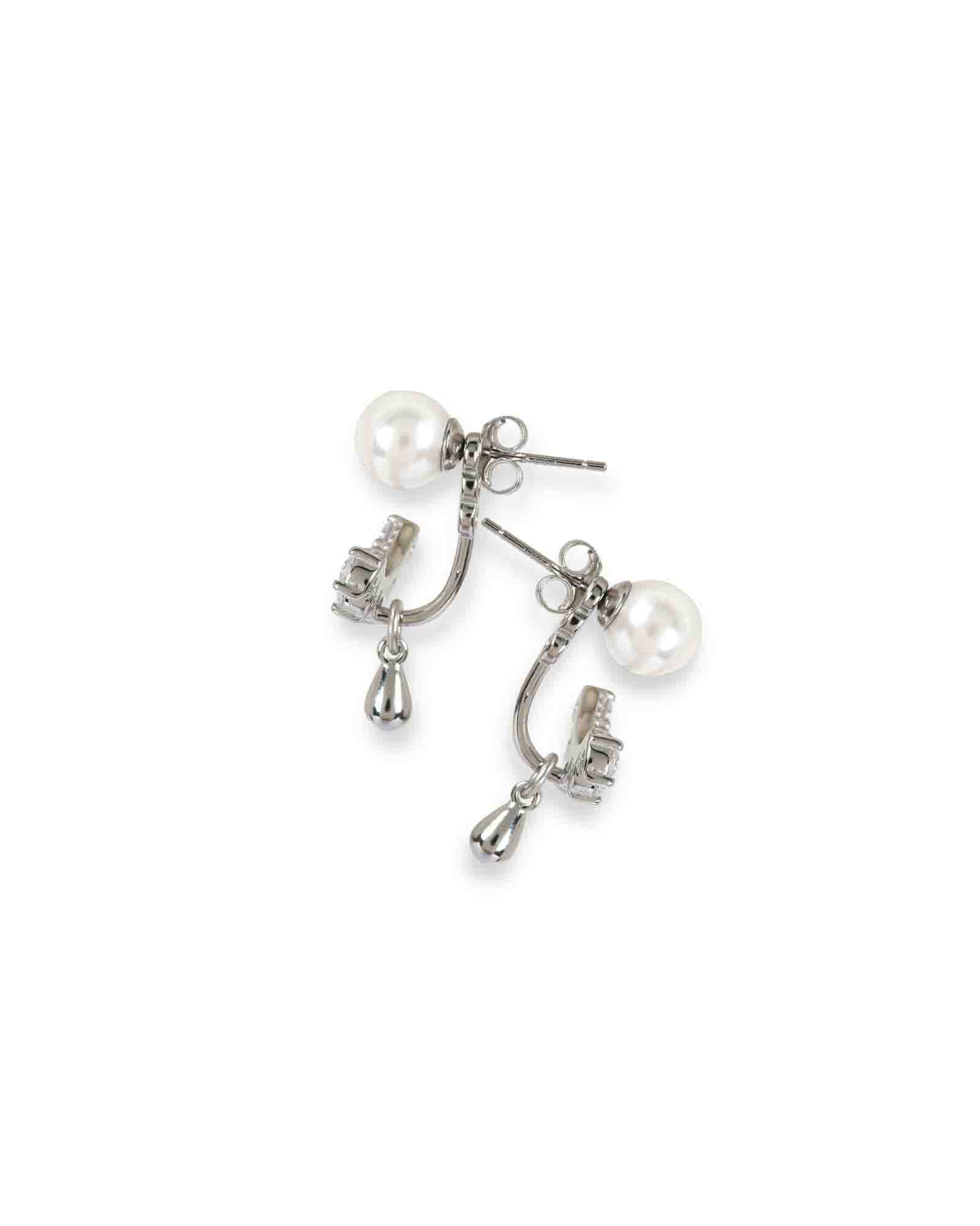 2 in 1 pearl sterling silver danglers with rhodium plating