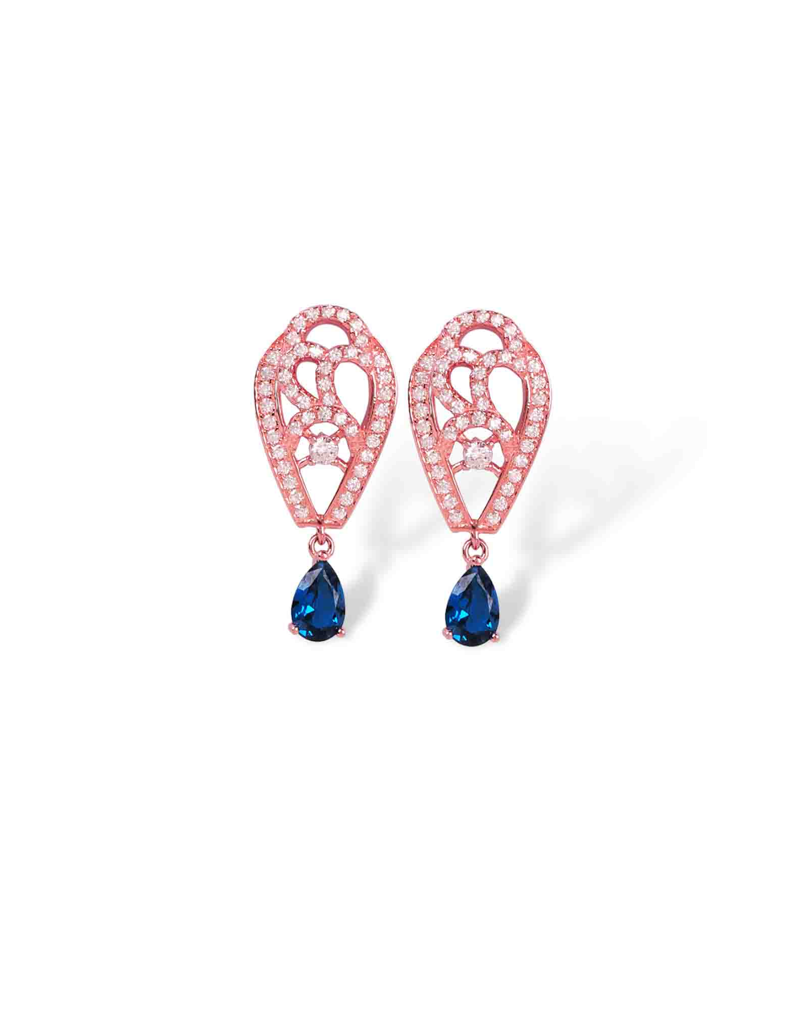 Blue stone leaf rose gold sterling silver earring set