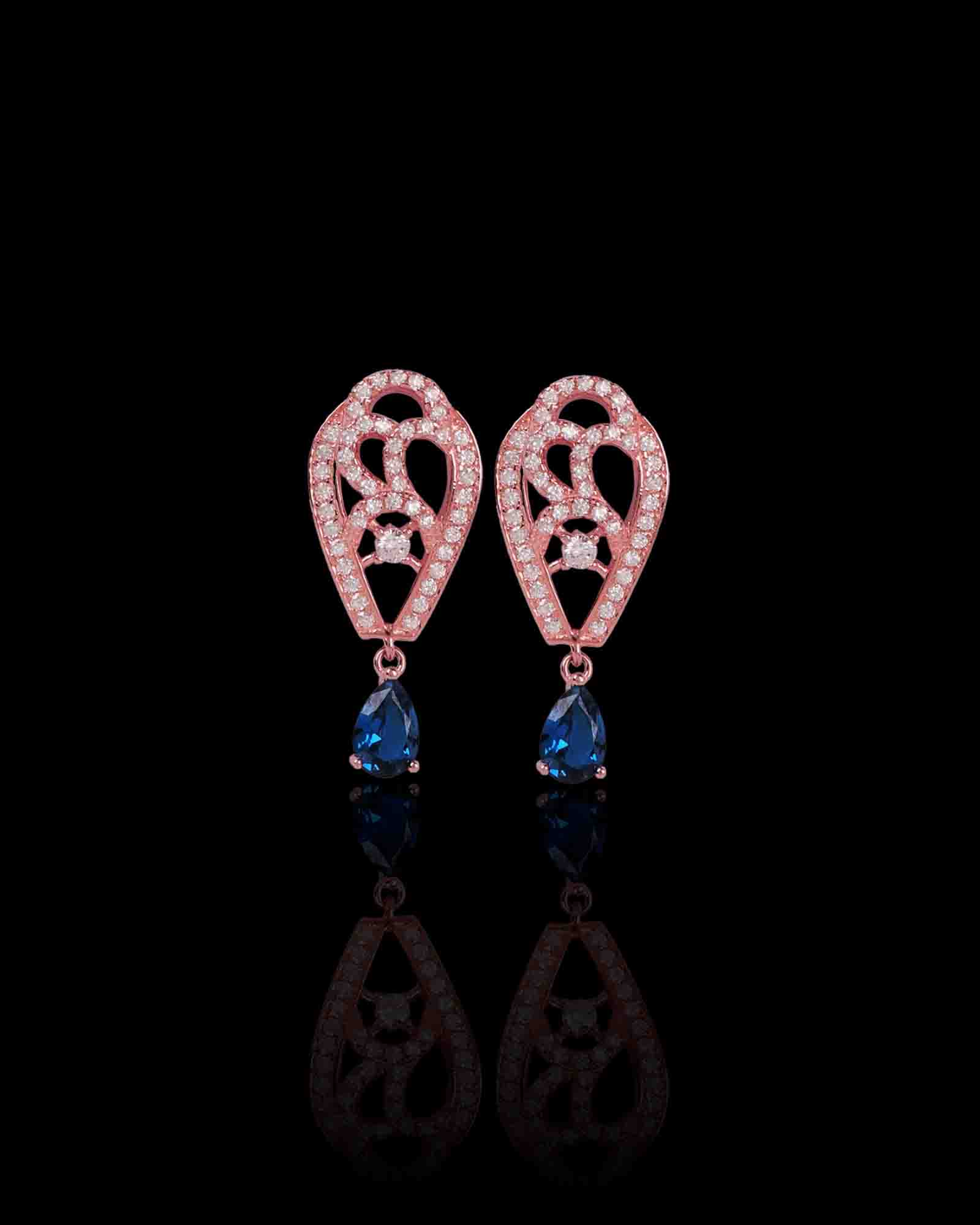 Blue stone leaf rose gold sterling silver earring set