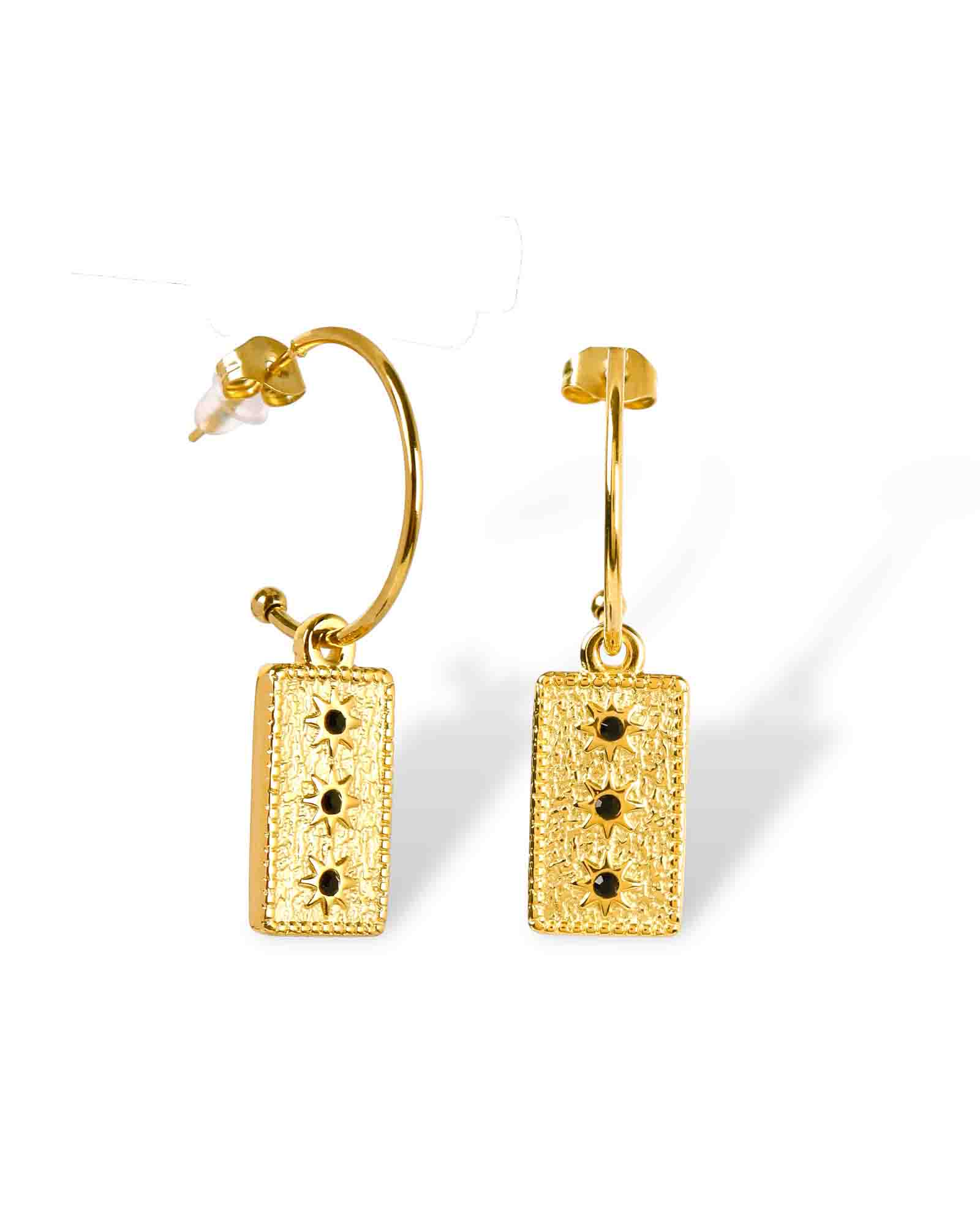 18K Gold plated Egyptian style charm with 21 mm waterproof hoops.