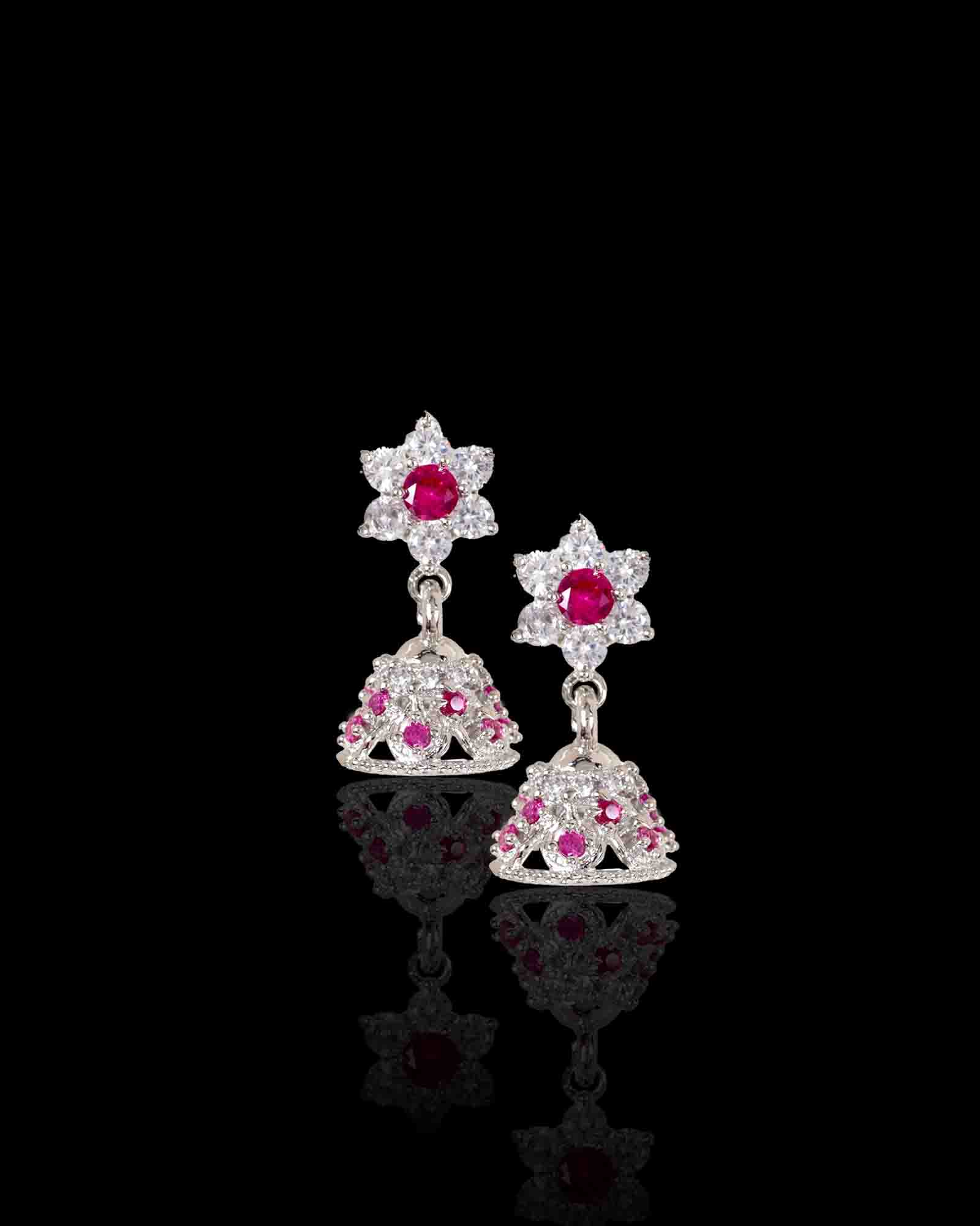 Pink Jhumkas rose gold sterling silver earring set