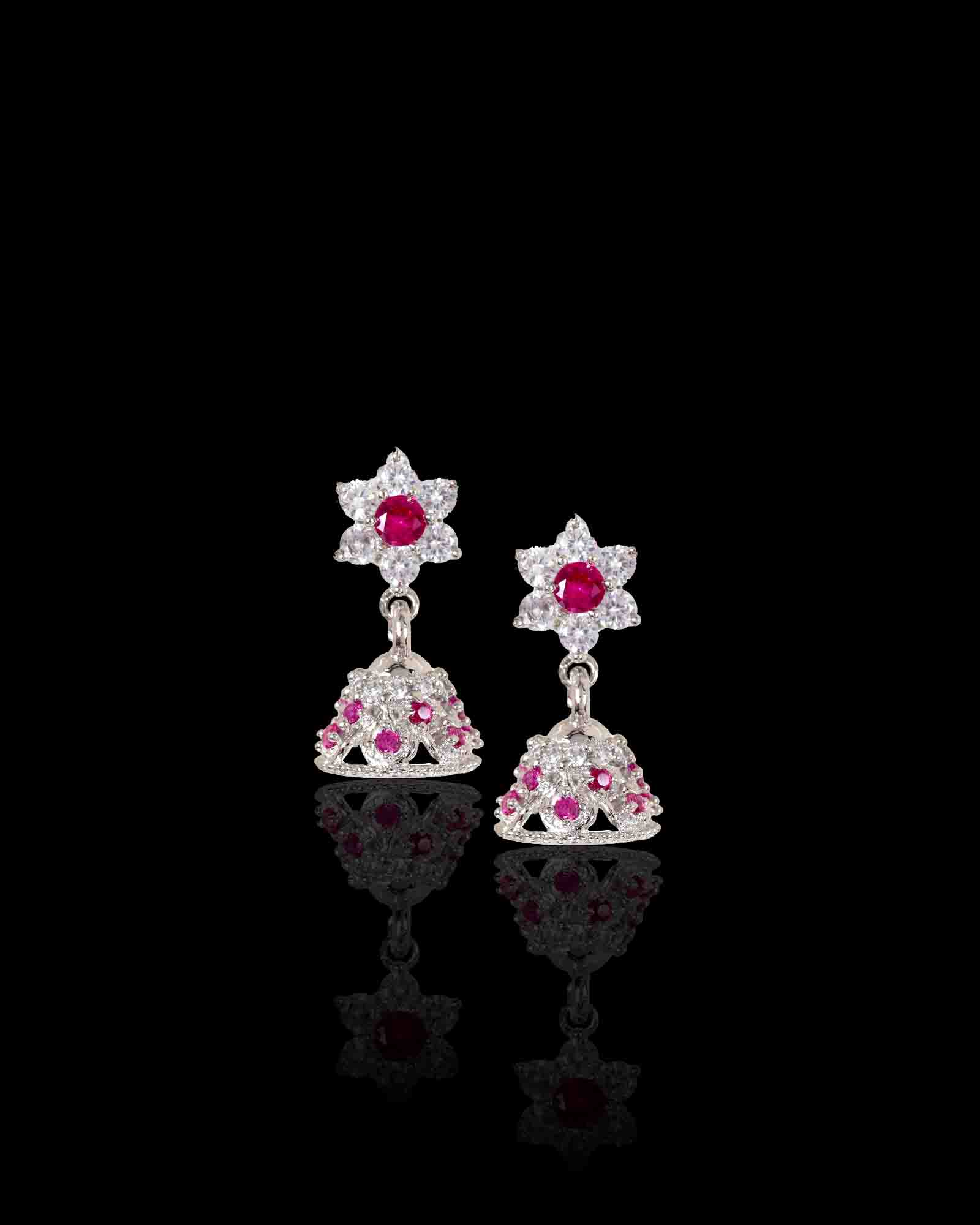 Pink Jhumkas rose gold sterling silver earring set