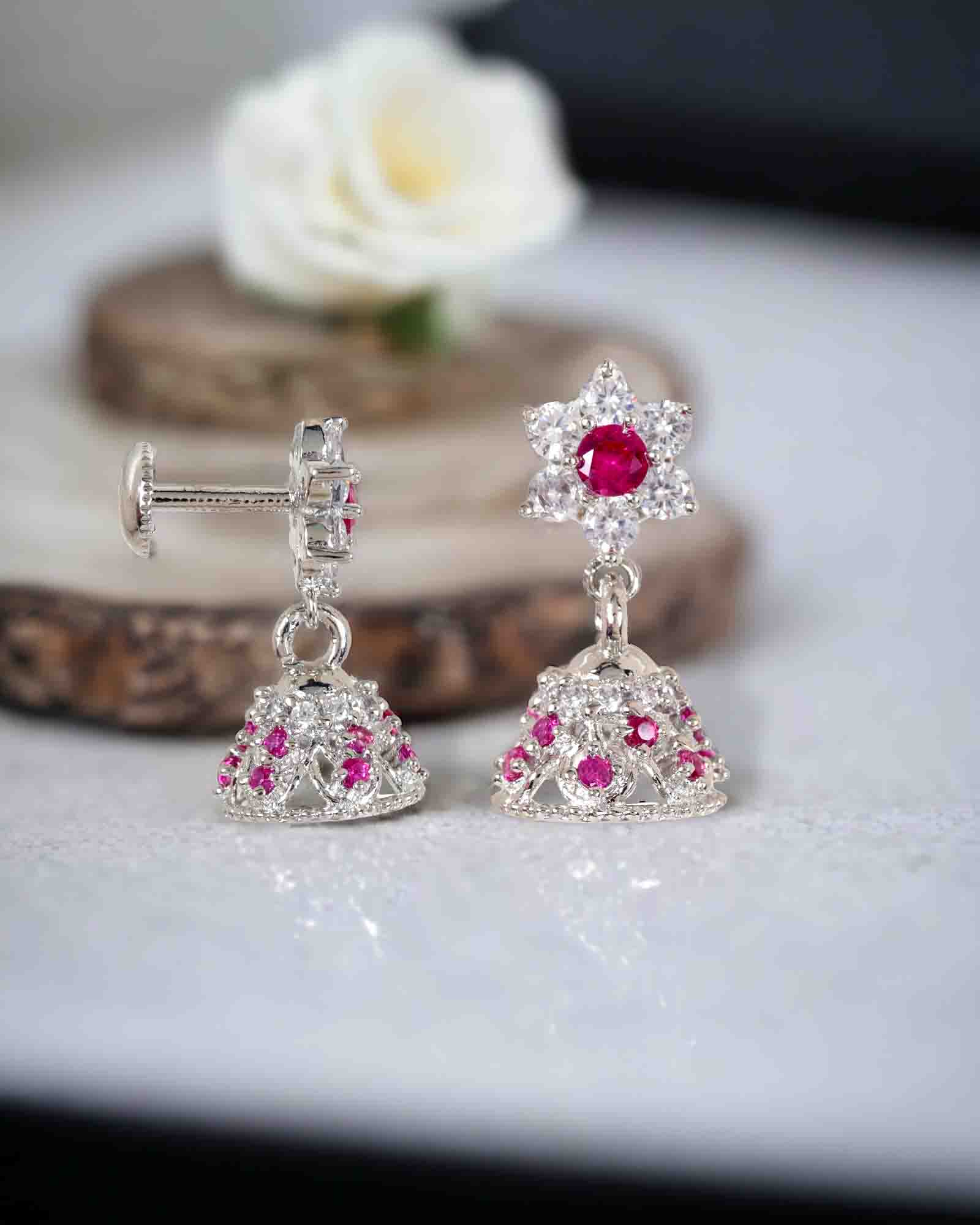 Pink Jhumkas rose gold sterling silver earring set