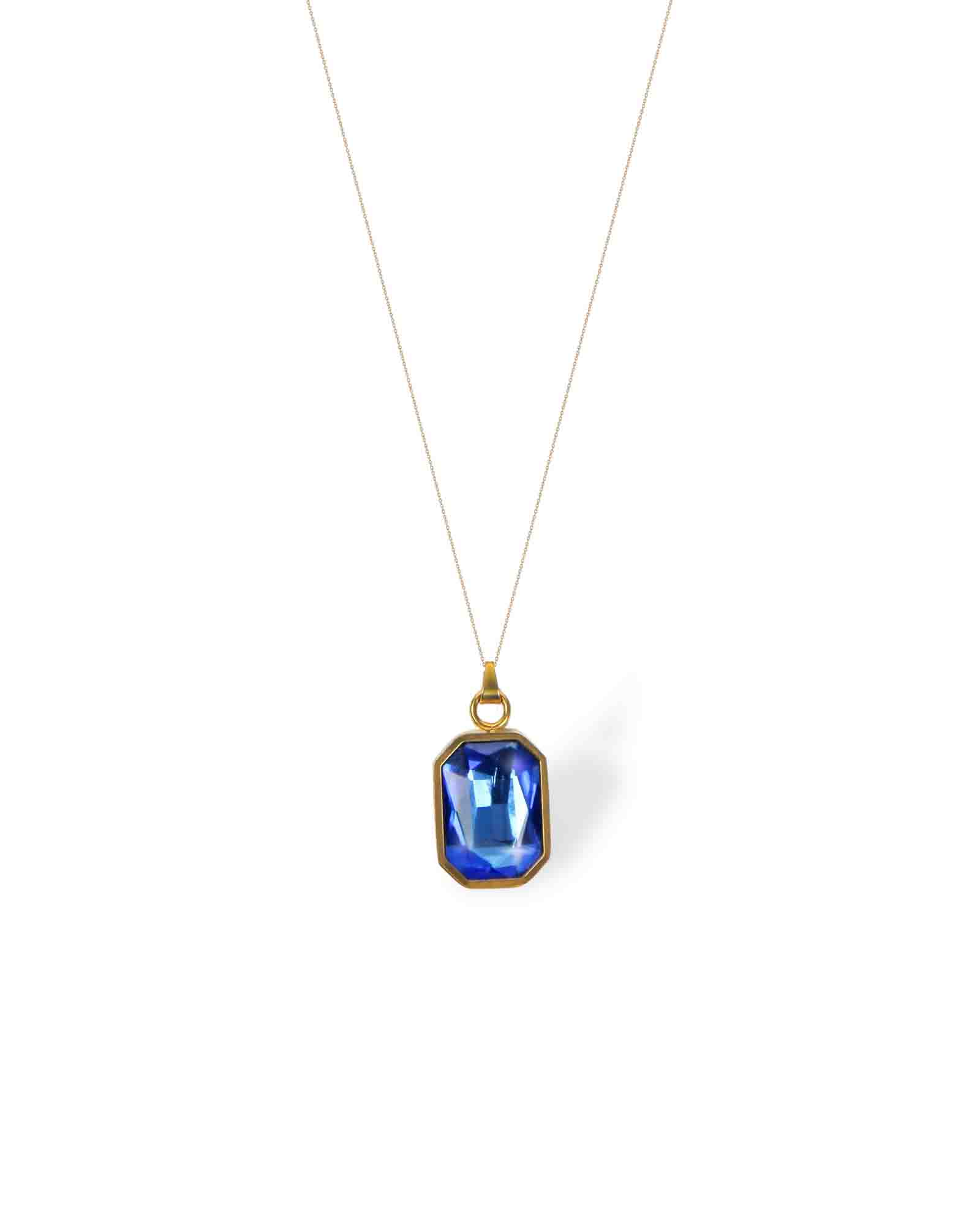 Blue glass crystal pendant with chain