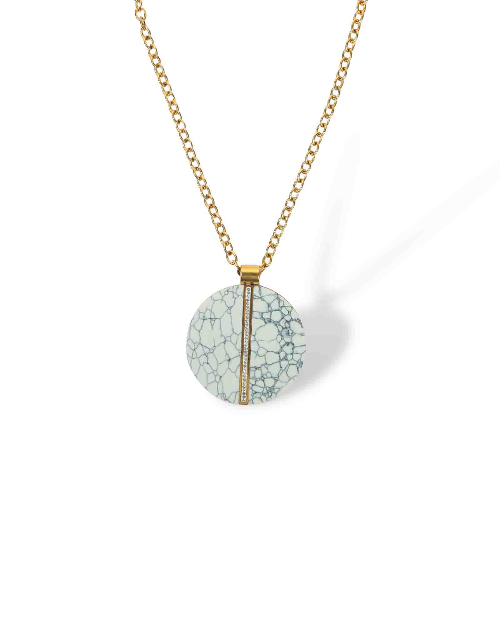 Brazilian marble pendant with white zircon gold plated chain