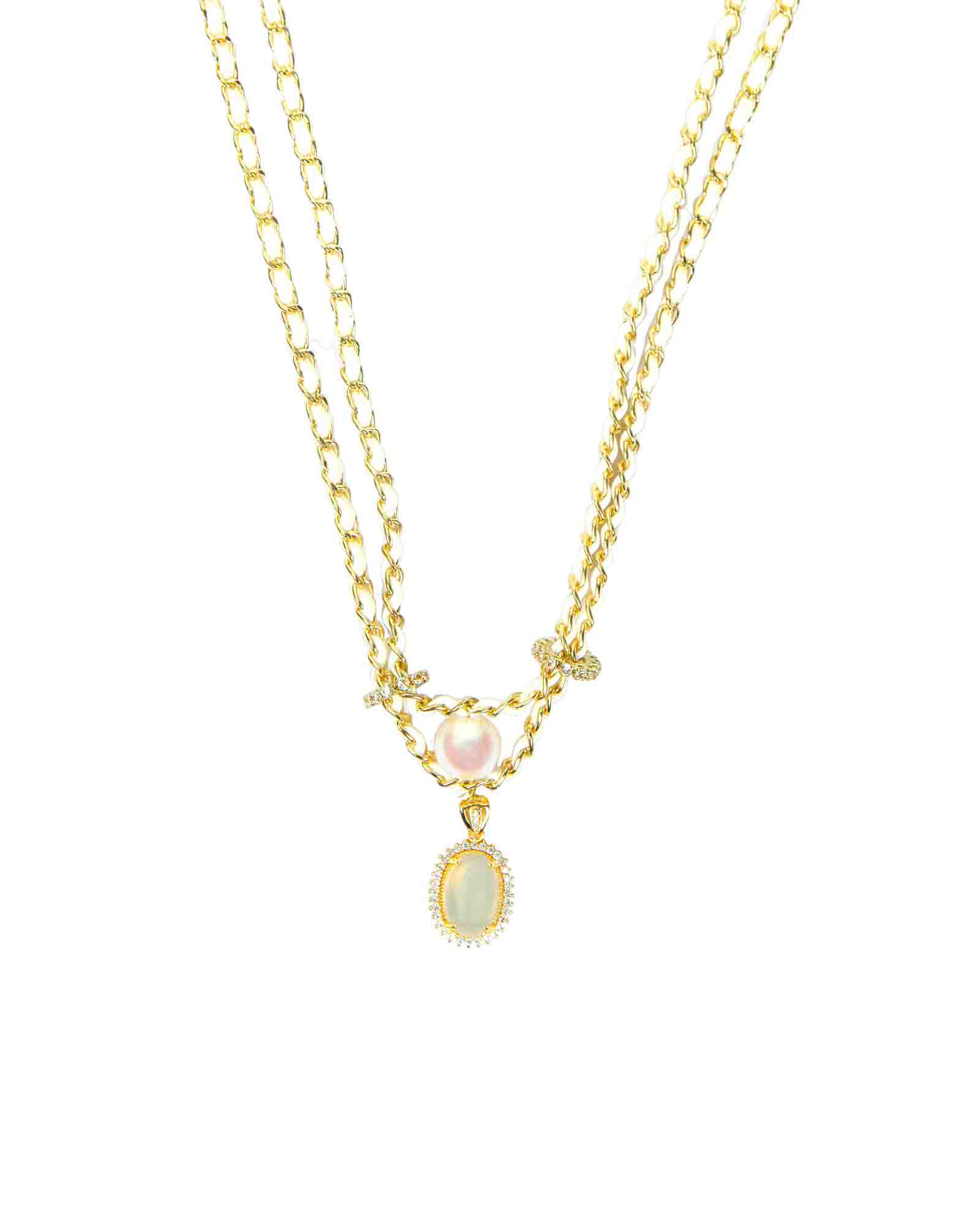 French style Pearl & vegan leather Necklace with 18k gold plating