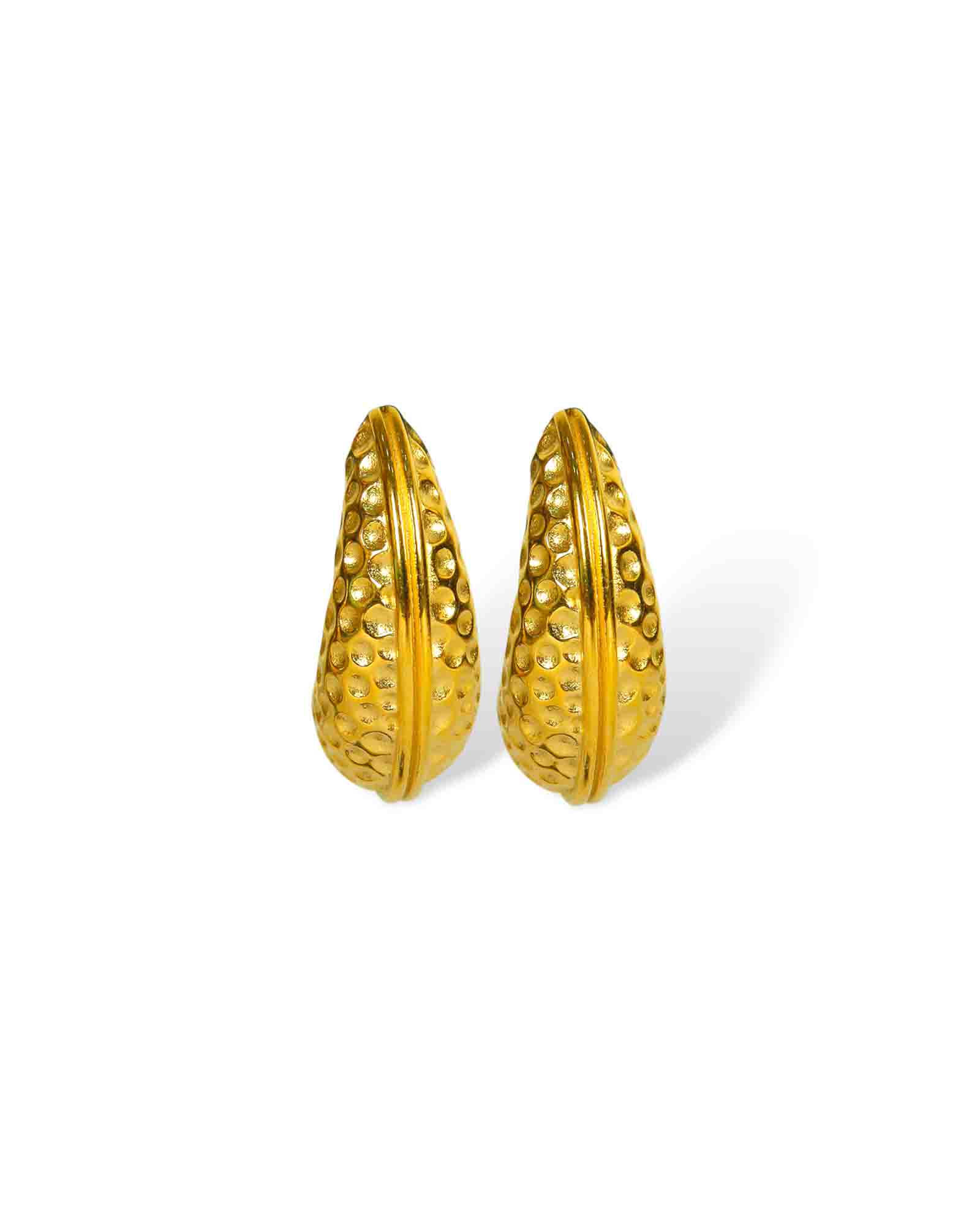 Beaten gold plated leaf earrings, waterproof & tarnishproof