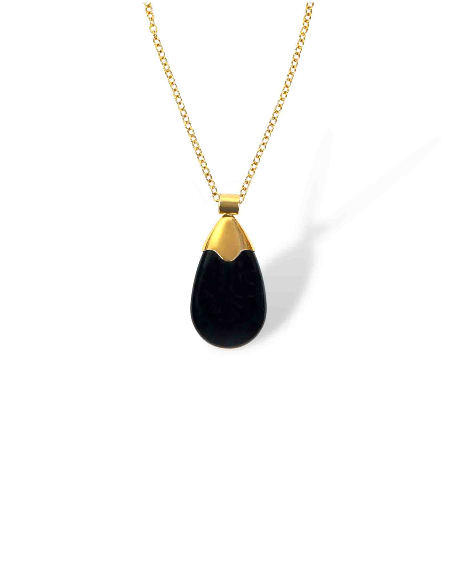 Parisian designed black water drop pendant 18k gold plated necklace & earring set