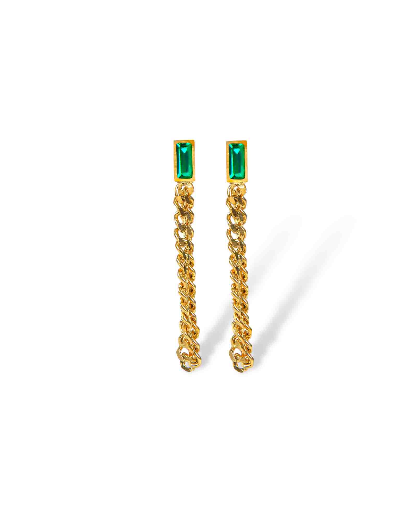 Long chain Green Garnet Earrings with 18k gold plating