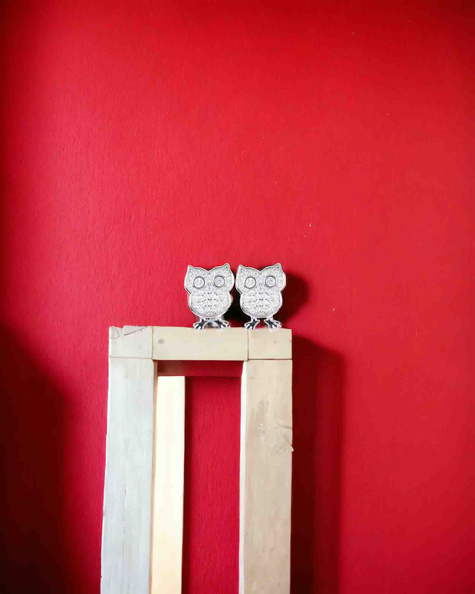 Owl sterling silver studs in rhodium plating