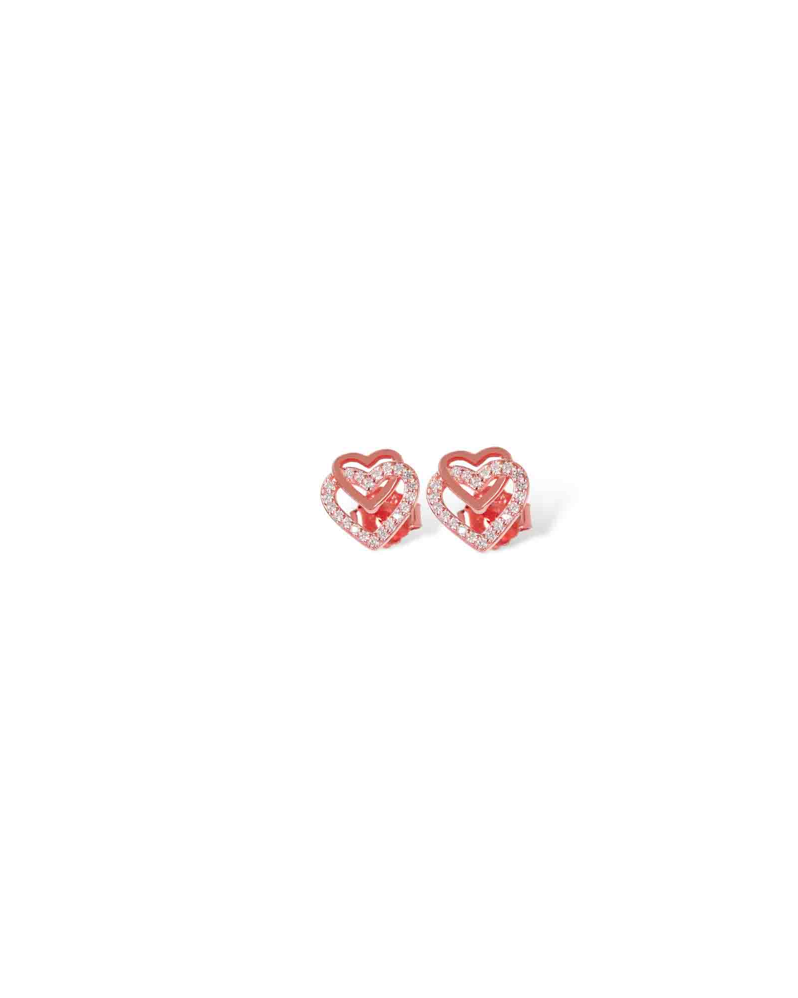 Heart in heart sterling silver studs in rhodium plating